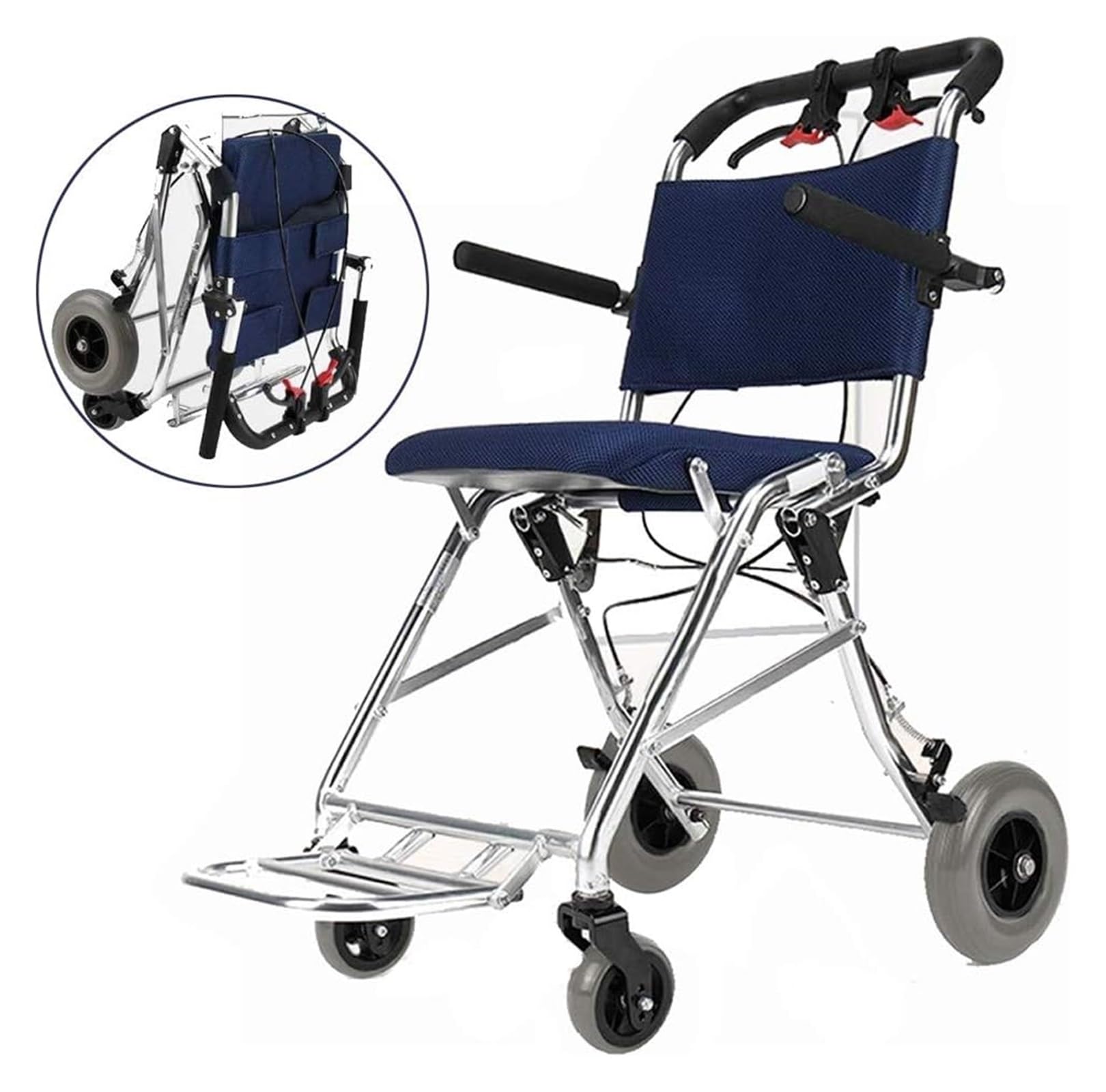 Sillas de Ruedas Silla de Ruedas Manual Ligera Plegable Portátil Pequeña Silla de Ruedas de Viaje de Aleación de Aluminio
