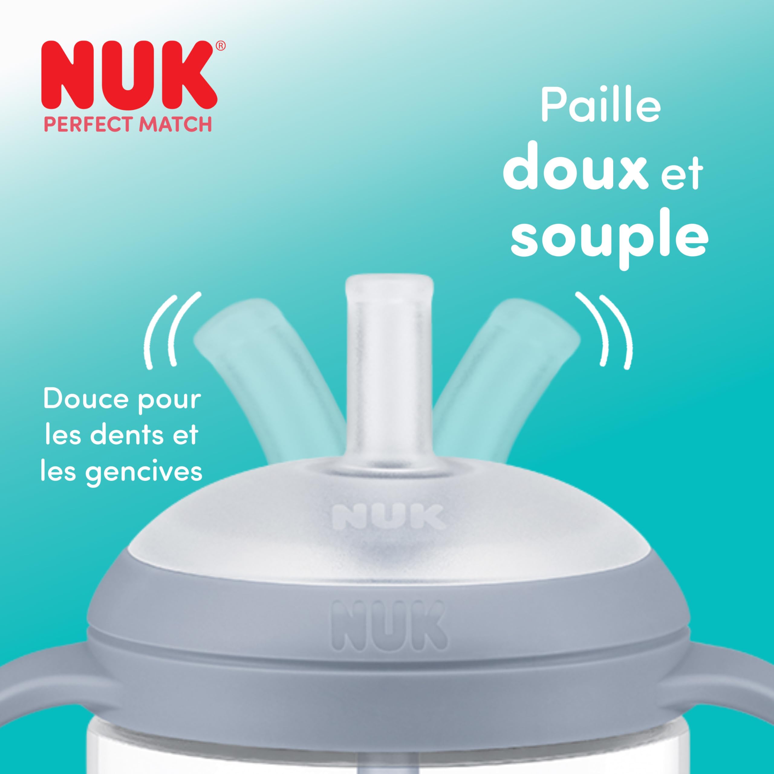 NUK Perfect Match Tasse d’apprentissage avec paille pour bébé | 8+ mois | 260 ml | Tasse avec paille anti-fuite pour bébé | Poignées antidérapantes | Rose | Lot de 1