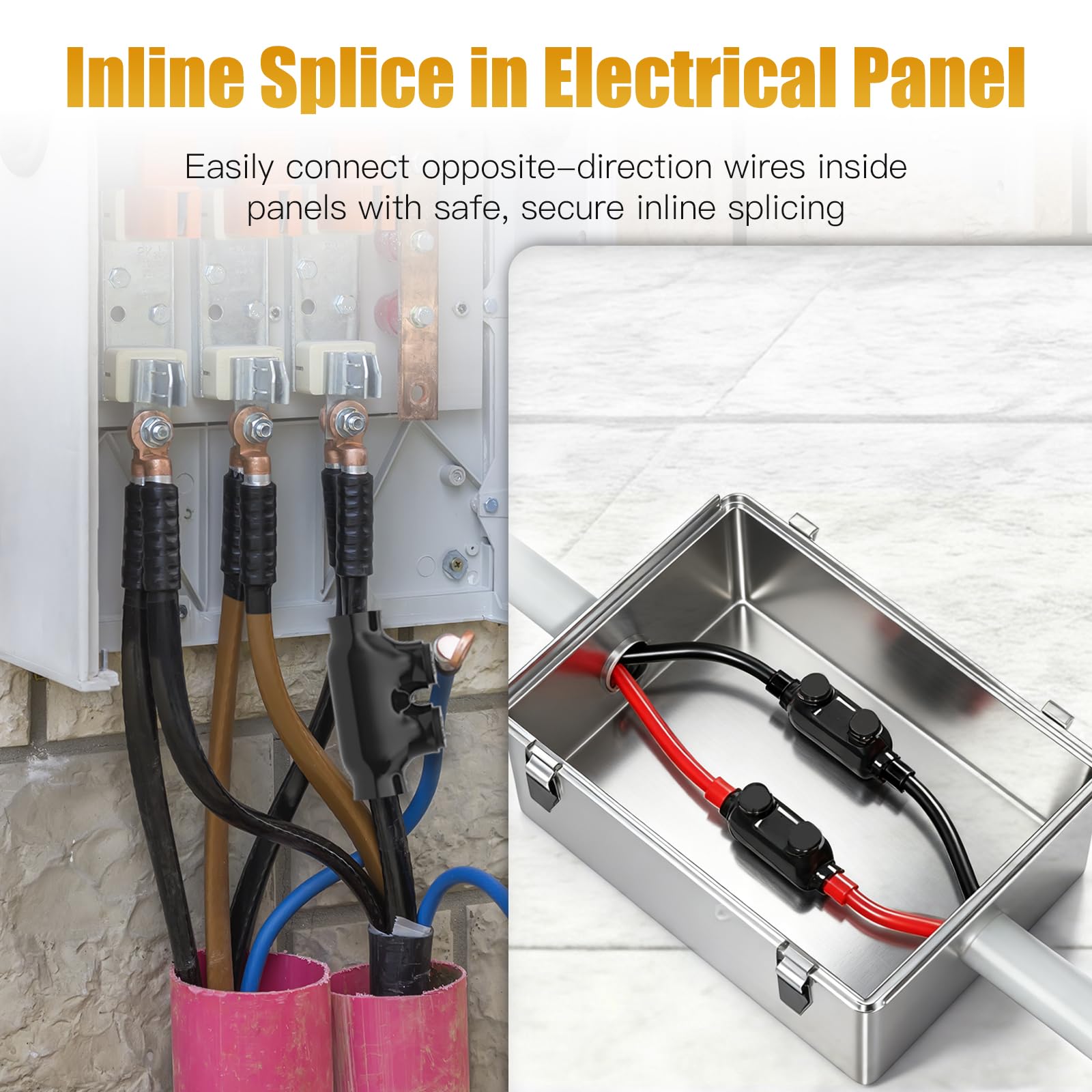 STARELO 5 connettori per cavi isolati a 2 porte, giunzione in linea, multi rubinetto, per fili di rame e alluminio, esagonali scanalati, rivestiti in vinile nero, pre-riempiti con inibitore di ossido