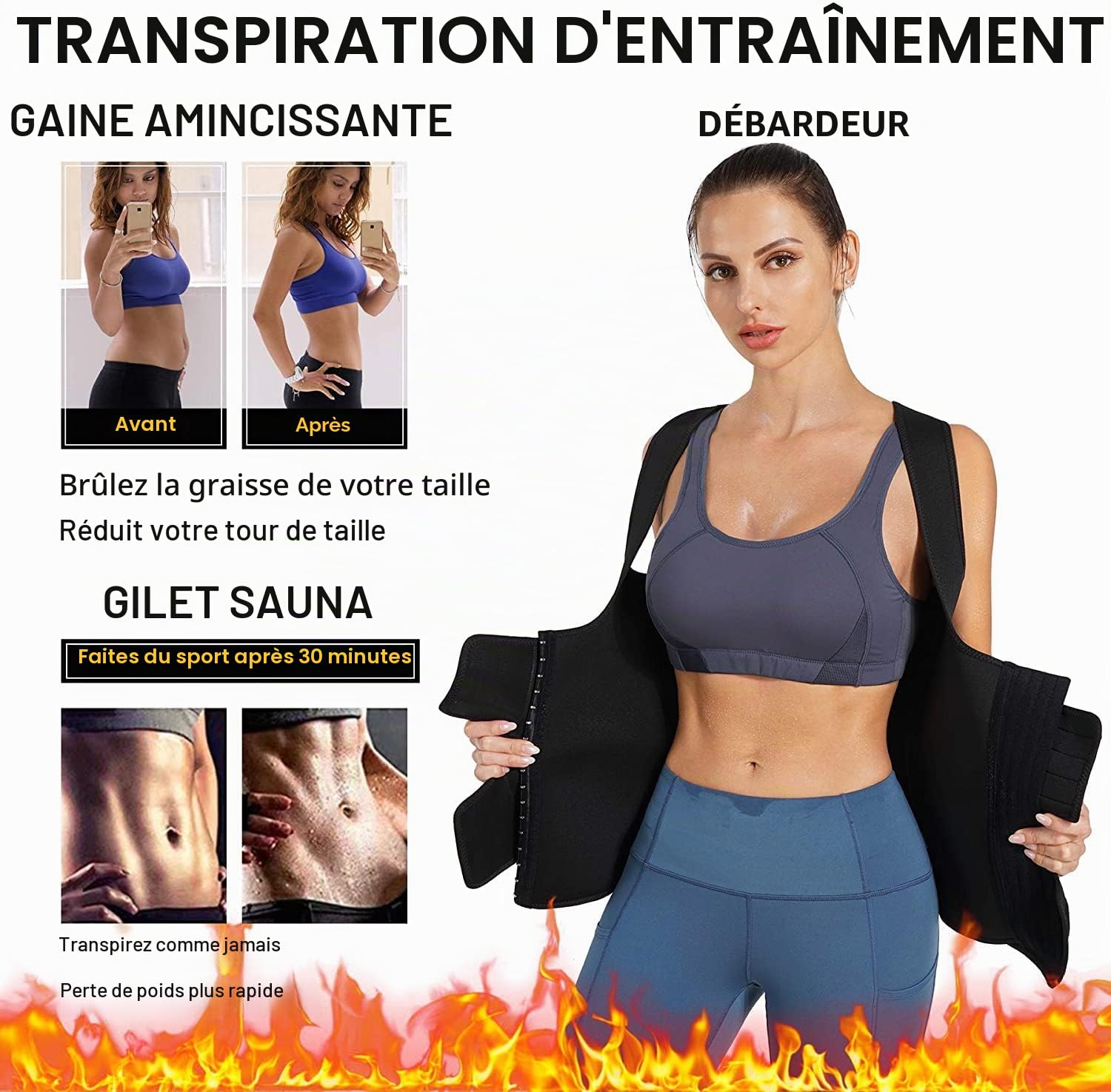 Gilet de Sudation Femme Débardeur Minceur Sauna néoprène Gaine Amincissante Ventre Plat vêtements de Sudation Sport