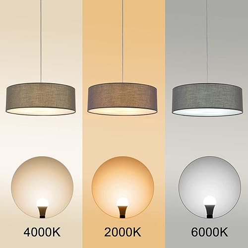 Miniatura 3 de Modern Fabric Pendant Light, 15" Classic 3-Light Drum Ceiling Chandelier, Grey Drum Shade, Round Frosted Acrylic Diffuser, Lamps for Living Room