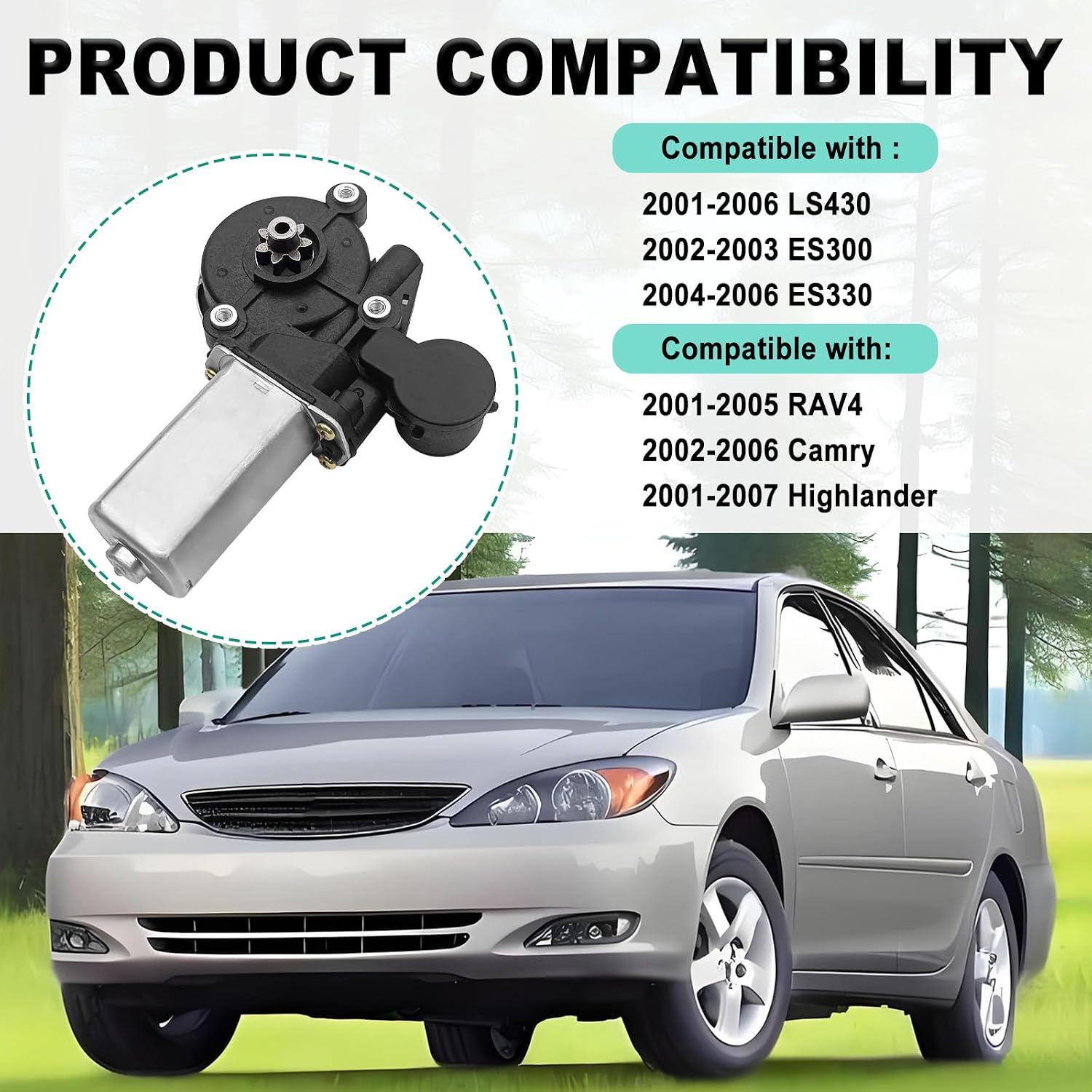 Front Left Driver Side Power Window Motor Compatible with Toyota Camry 2002-2006, Highlander 2001-2007, RAV4 2001-2005, Lexus ES300 2002-2003, LS430 2001-2006 etc, Replace OE 85720-33120