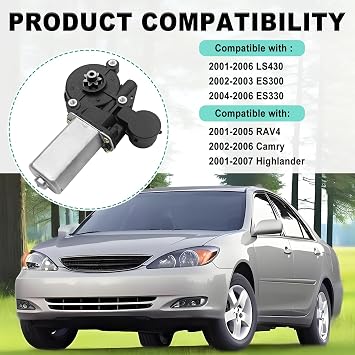 Front Left Driver Side Power Window Motor Compatible with Toyota Camry 2002-2006, Highlander 2001-2007, RAV4 2001-2005, Lexus ES300 2002-2003, LS430 2001-2006 etc, Replace OE 85720-33l20