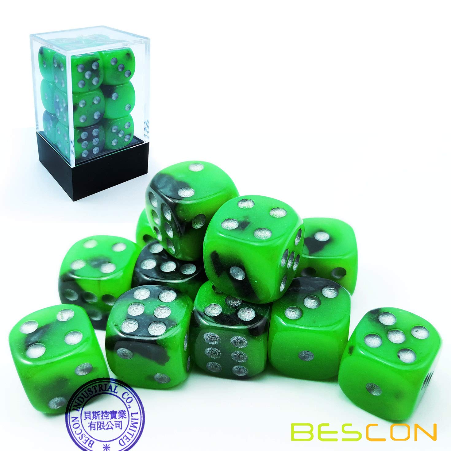 Bescon Two Tone Glowing Dice D6 16mm 12pcs Set SPOOKY ROCKS, 16mm Six Sided Die (12) Block of Glowing Dice - Image 3