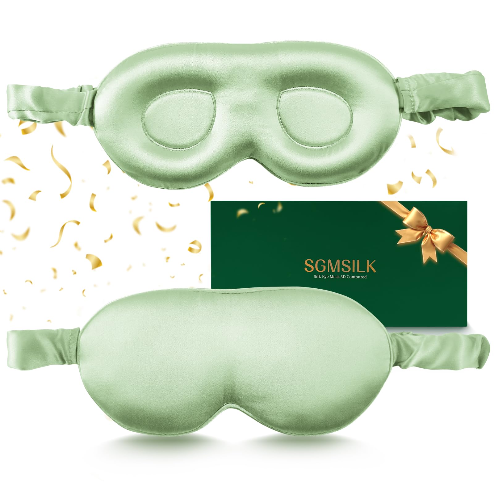 SGMSILK アイマスク 睡眠用 高級 22匁 100%天然シルク製 3D立体型 通気性 遮光性 圧迫感なし 快眠グッズ 長さ調整できるタイプ 目隠し アイピロー シルク アイマスク 極上6A級 超軽量 洗濯可能 男女兼用 おしゃれ ギフト ライムグリーン