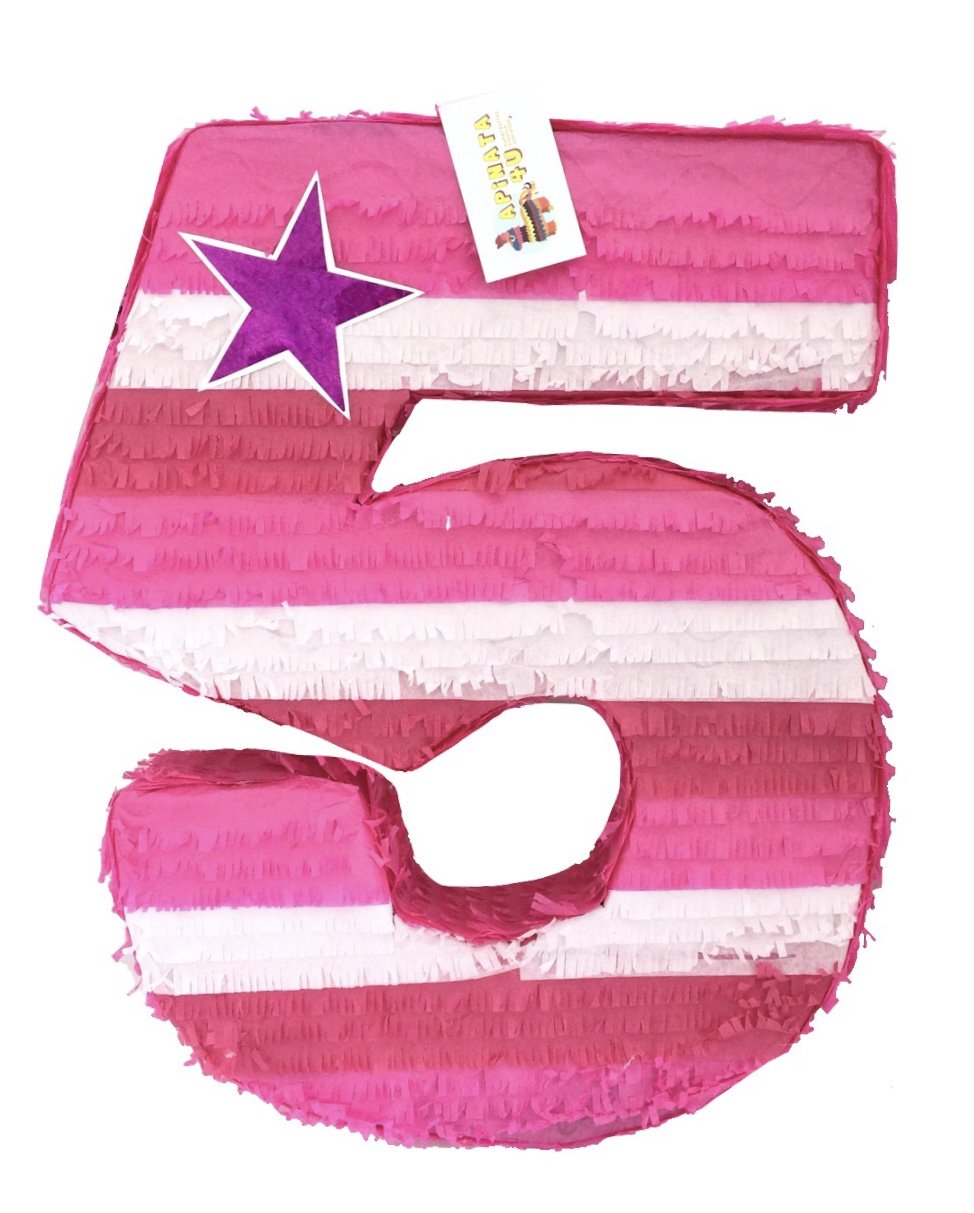 APINATA4U Striped Pink Number Five Pinata with star Accent