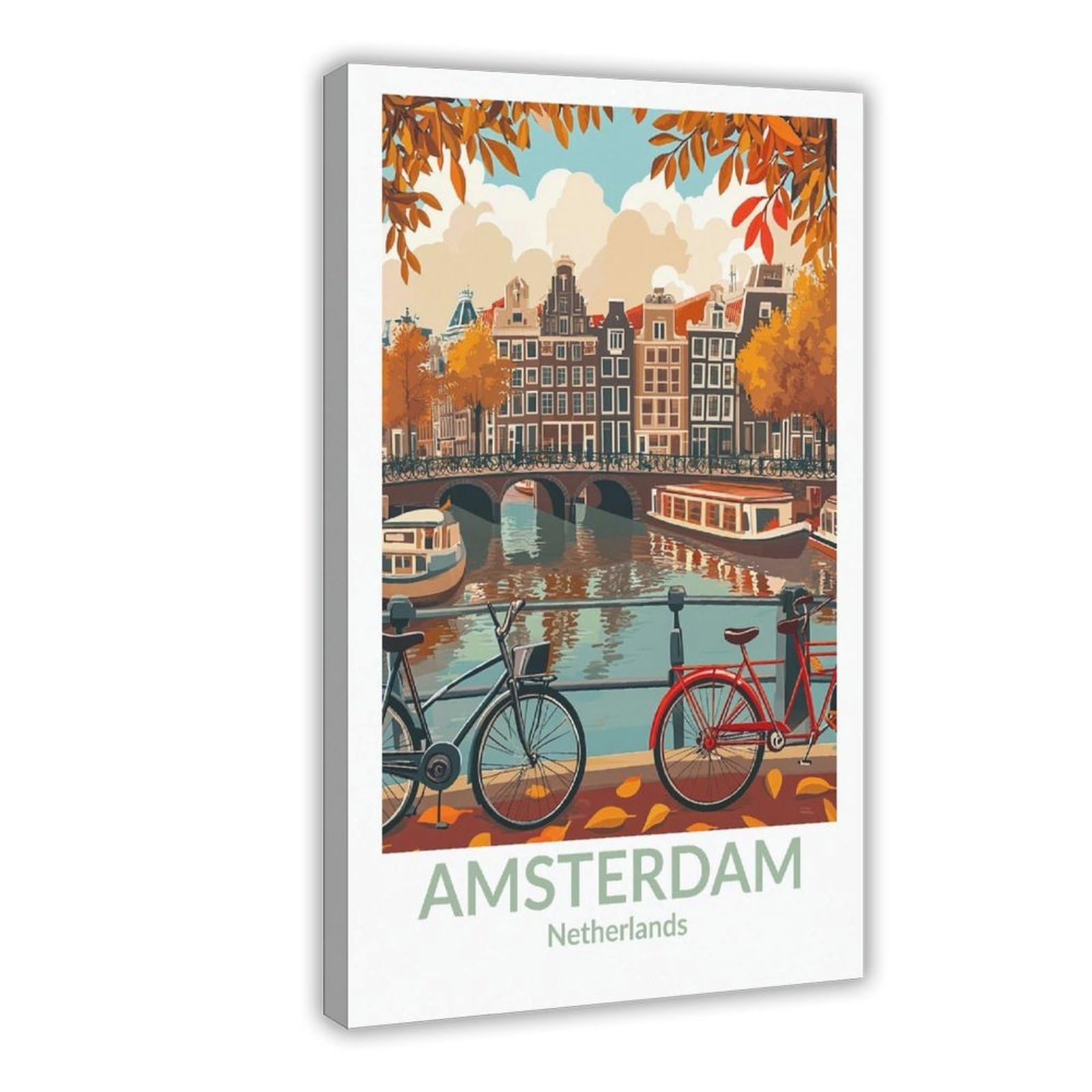 QNVJQKDSI Amsterdam Netherlands Vintage Travel Canvas Poster Bedroom Decor Landscape Office Room Decor Gift 24" L X 36" W