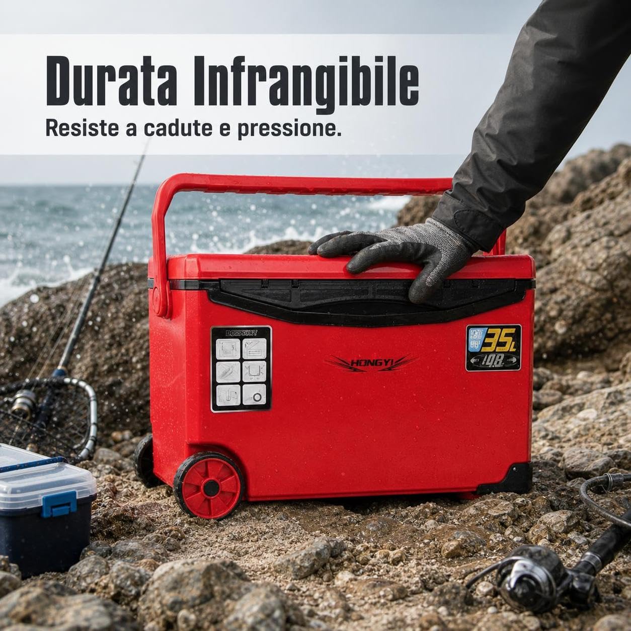 Frigo Portatile con Ruote per Pesca, Ghiacciaia Rigida 31-40L, Frigorifero Termico, Bianco