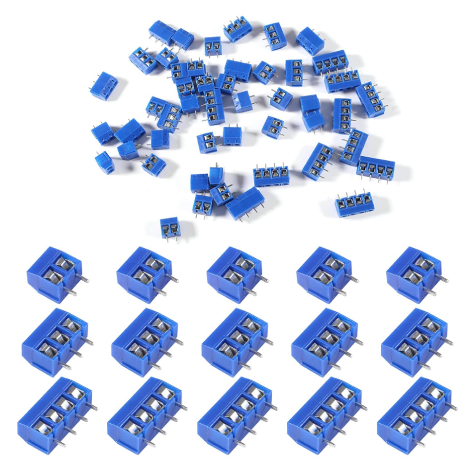 AEDIKO 50pcs 2 Pin 3 Pin 4 Pin PCB Mount Screw Terminal Block Connectors 5mm Pitch (2Pin 30pcs,3Pin 10pcs,4Pin 10pcs)