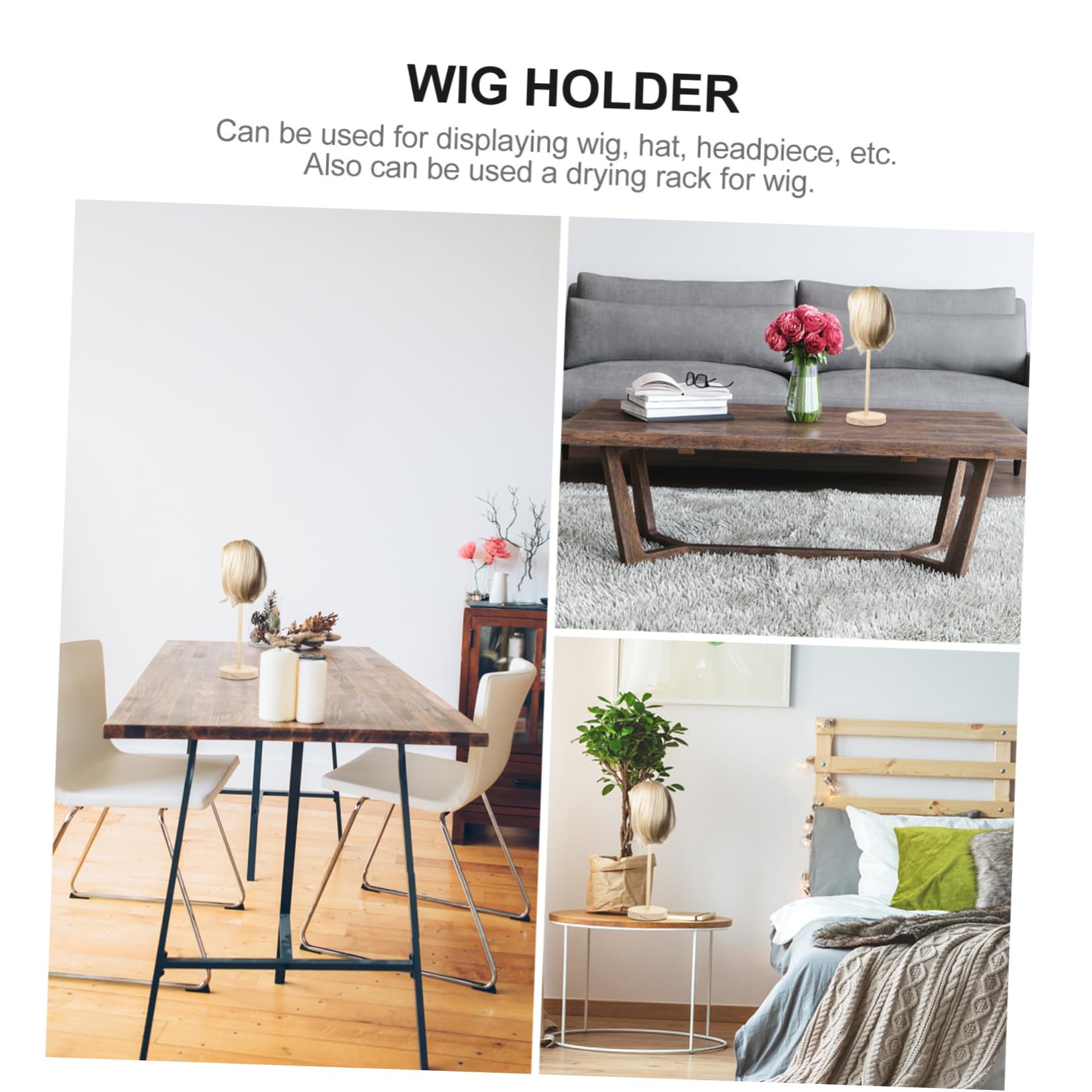 Beavorty Dolls Wig Stand Portable Wooden Display Rack for Wigs and Hats for Storage and Display Single Unit Wig Holder