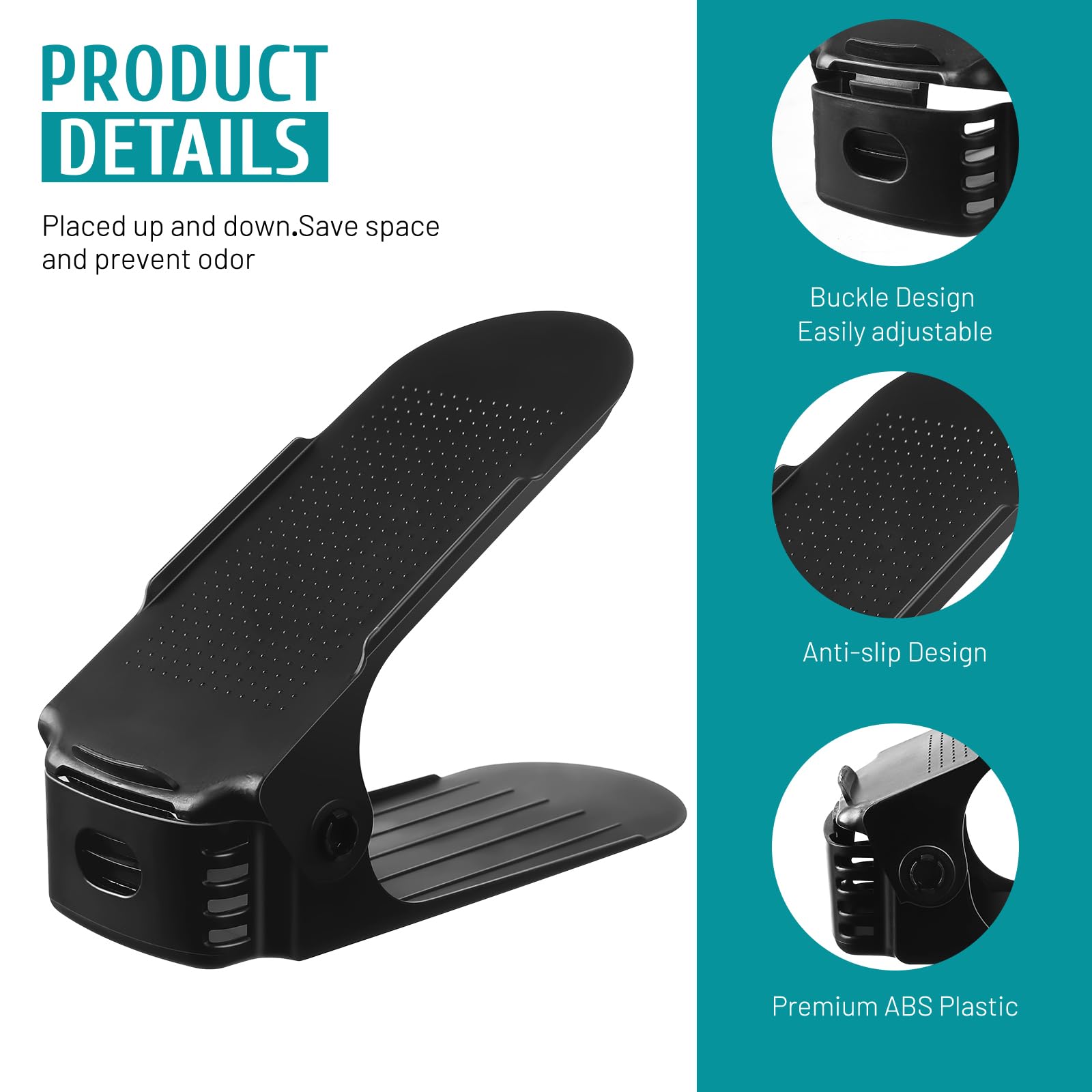 UCAMP Organizadores de Zapatos,24PCS Soporte de Calzado de Altura Ajustable,Zapatero Simple,Ranuras Soportes de Calzado Apilador para Zapatos Ahorro de Espacio,4 alturas para todo zapatos(Negro)
