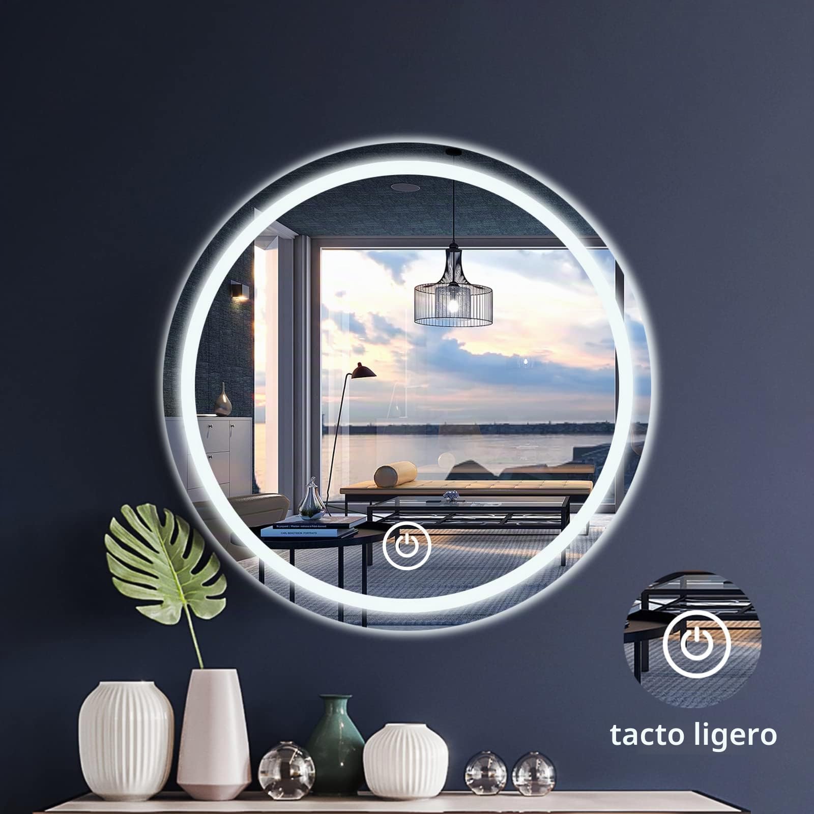 Baño Espejo Redondo con Luces Interruptor Táctil de Luz LED Tricolor (Tamaño：40CM,15.7IN)