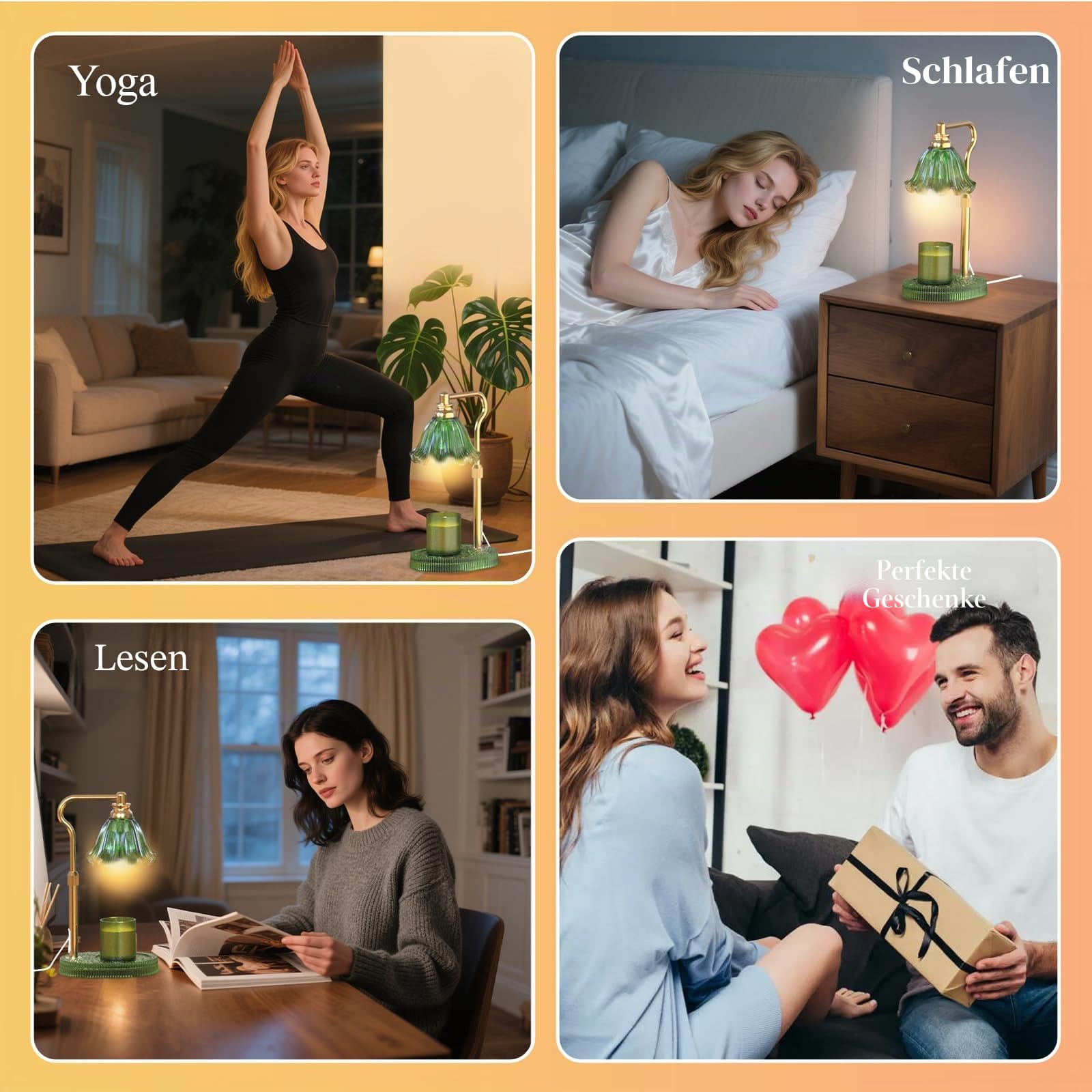 Kerzenwärmer Lampe mit Timer & dimmbare 4-Stufen-Helligkeit - einstellbare Höhe, für neue Haus Schlafzimmer, Geschenke für Frauen (Grün)
