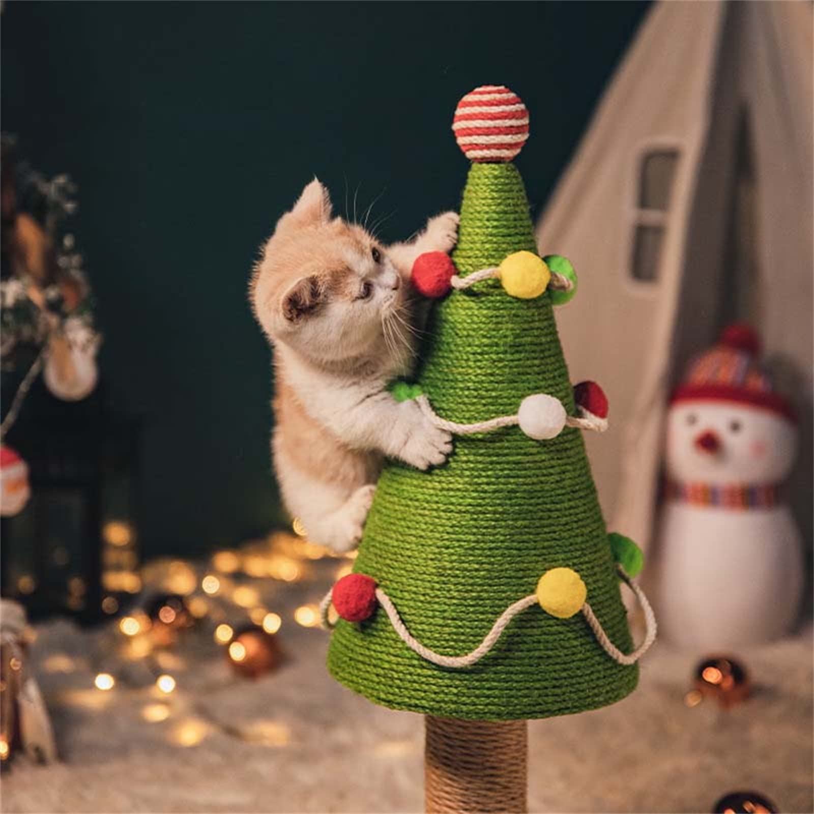 Allewie 150 cm kattenboom voor binnen kat/toren met 3 appartementen/1,5 m kerstboom feestdecoratie/activiteitencentrum speelhuis en bedden/groen