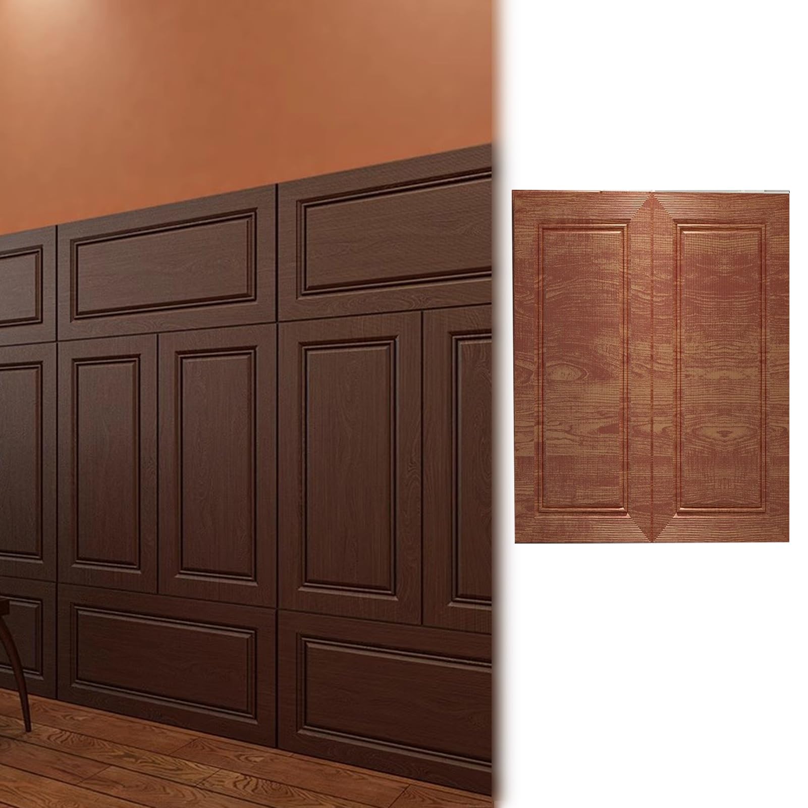 Dalles de plafond autocollantes effet bois marron et blanc pour salon