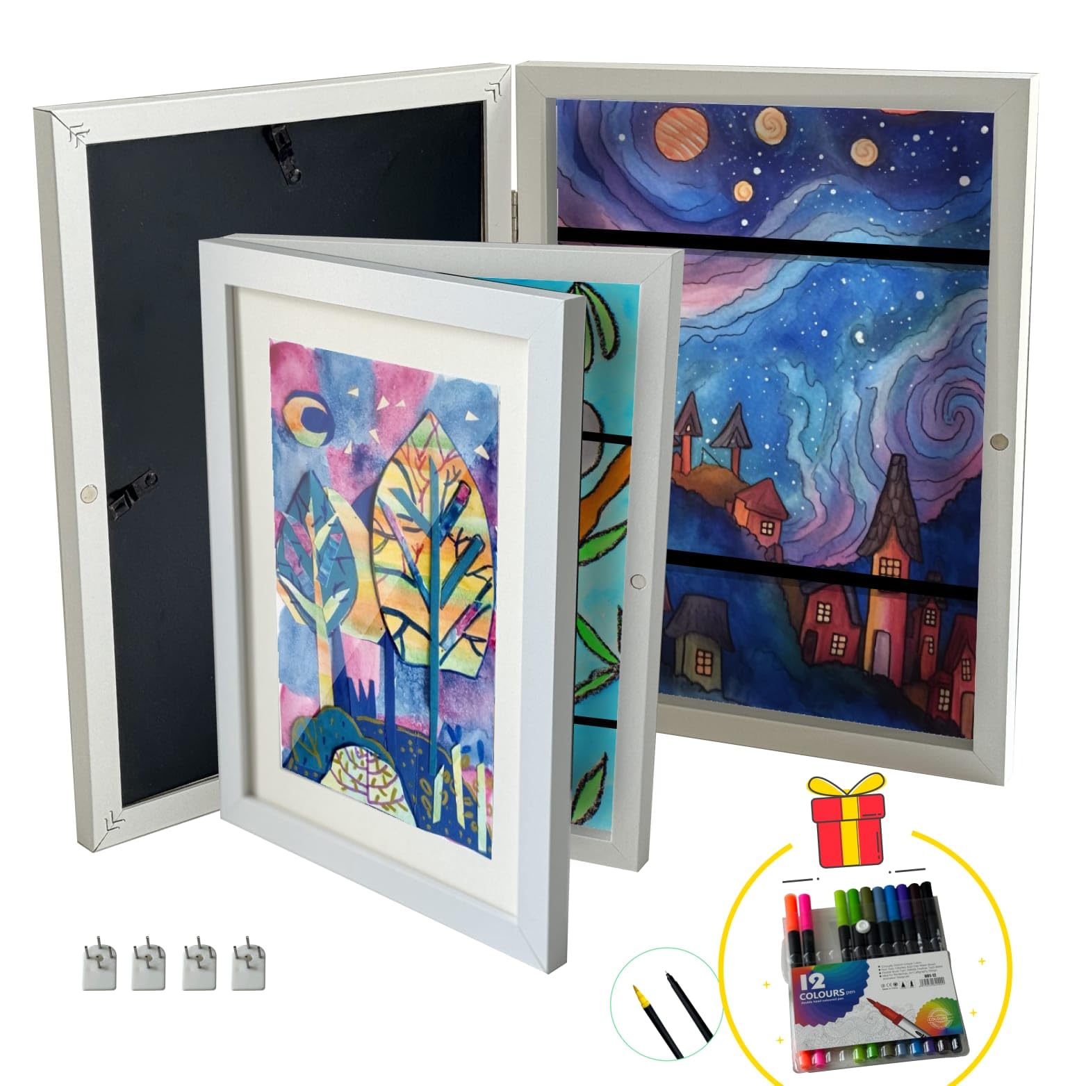 8.5x 11 picture frame, 2 Kids Artwork Frames, white Wall Art, with clear glass, Front Opening Craft Storage, Great for Kids Drawings, school years Picture Frame.