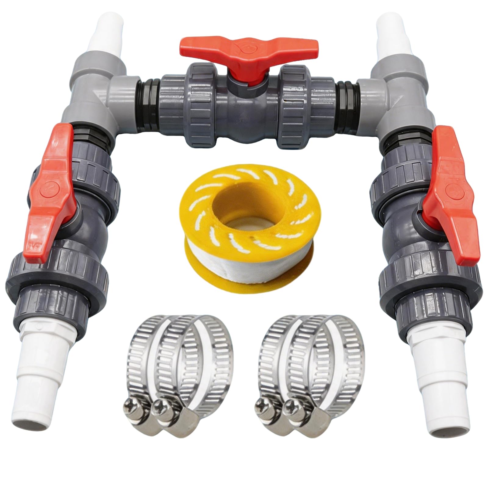 Kit De Derivación para Piscinas, Bombas De Calor Kit De Conexión para Calefacción De Piscinas con Válvulas De Bola De PVC 50mm Conectores En T Conectores De Tubería Mangueras 32mm/38mm