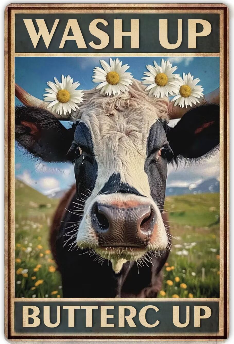 Anceky Cow Bathroom Wall Art Metal Poster Wash Up Buttercup Funny Dog Retro Metal Tin Signs Vintage Plaque Wall Decor For Home Kitchen Office Club Vintage Bathroom Decor 8x12 Inch