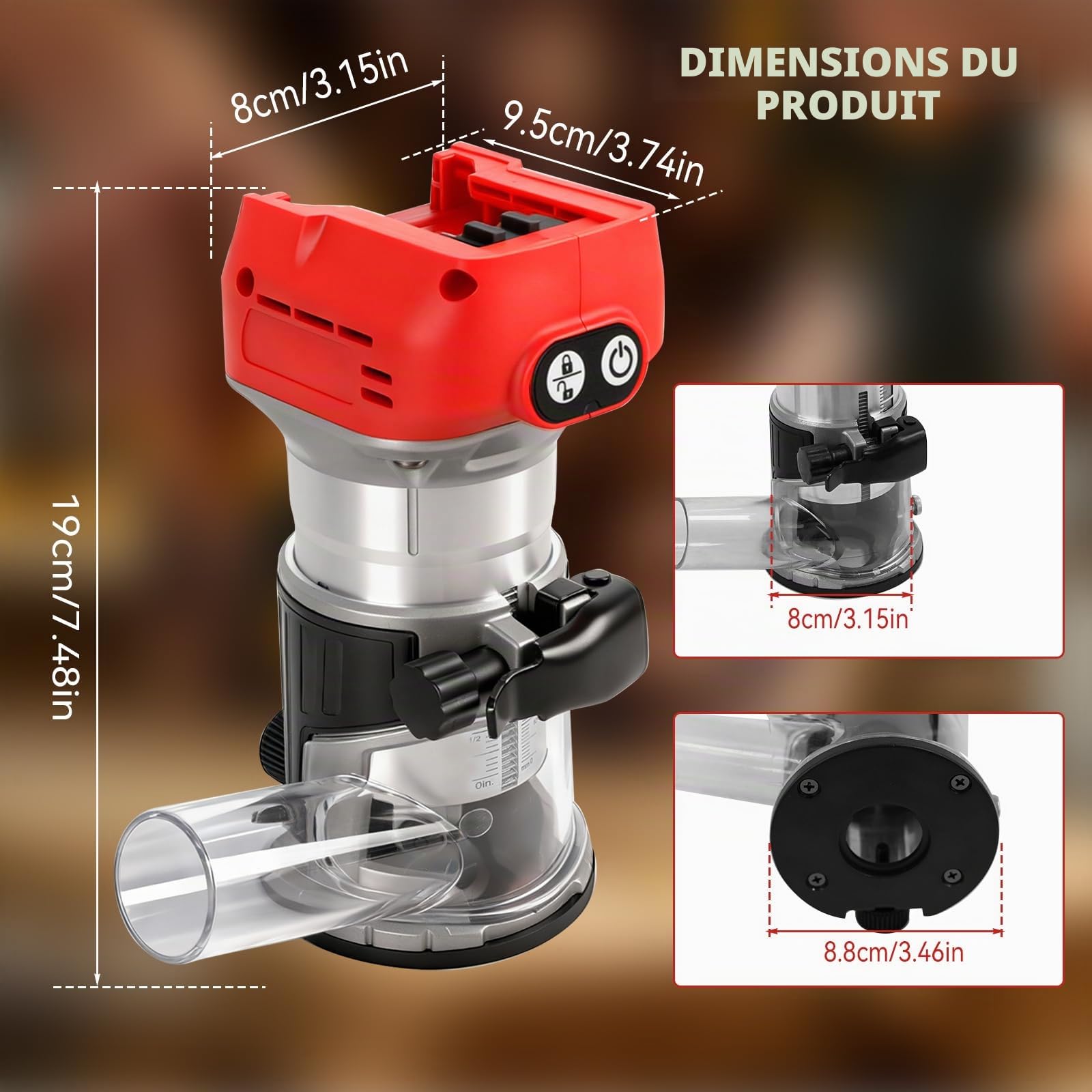Défonceuse à bois sans fil pour batterie Milwaukee 18 V, défonceuse manuelle de 800 W pour le travail du bois, 6 vitesses 10 000 à 30 000 tr/min