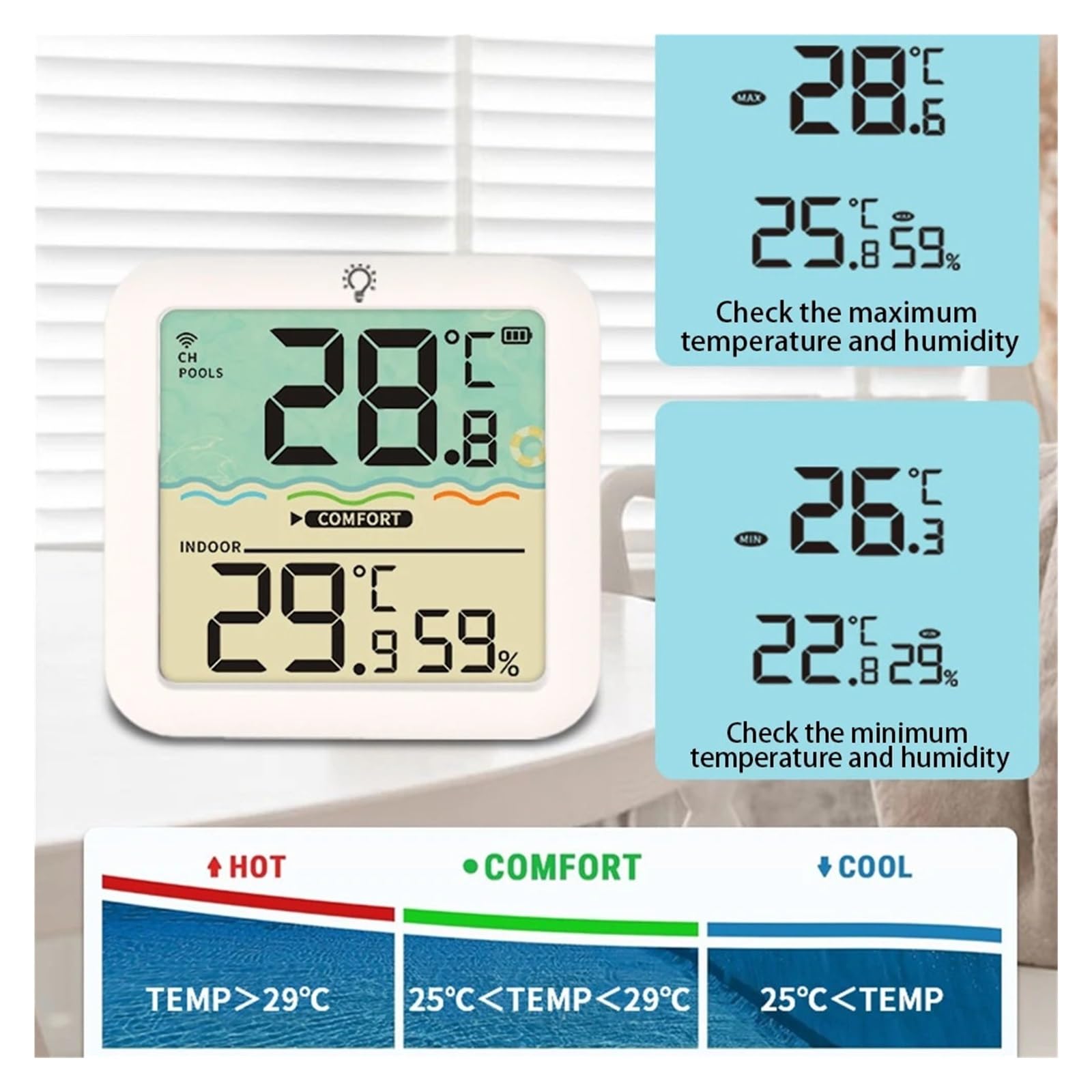 Termometr Do Wody Termometr Do Basenu Zewnętrznego Zasilany Energią Słoneczną, Wyświetlacz LED, Miernik Temperatury Wody, Wodoodporny Monitor Temperatury Wanny Basenowej, Artykuły Basenowe(White)