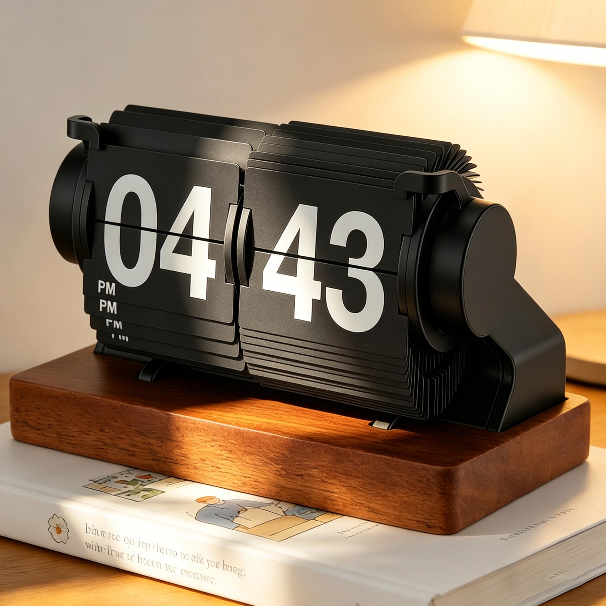 Reloj retro con tapa digital giratorio automático a pilas de madera para escritorio decoración hogar oficina