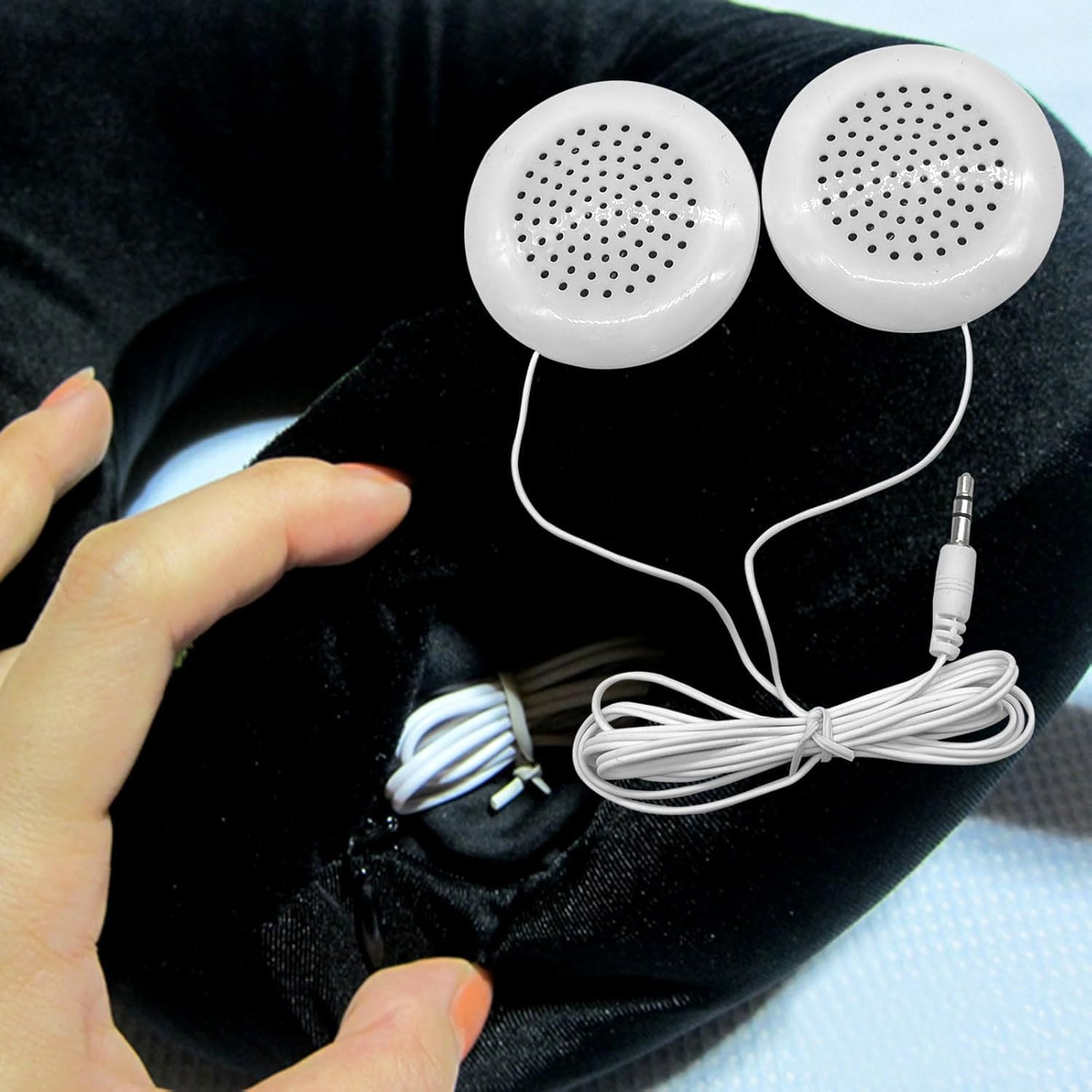 Flylin Altoparlante per Cuscino, Doppio Mini Altoparlante Stereo Migliorato, Bianco Rotondo, Cavo 3.5mm, Compatibile con Telefono, MP3 e CD, per Dormire e Rilassarsi