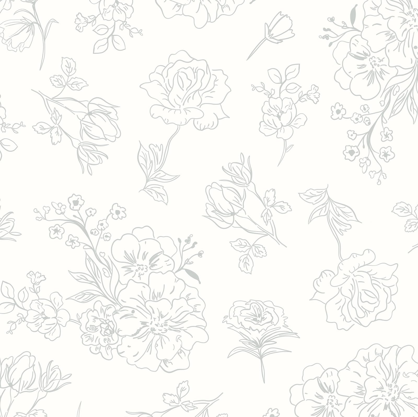 Folia do mebli w stylu vintage, tapeta kwiatowa, biała i szara, tapeta samoprzylepna, 44 x 1000 cm, samoprzylepna tapeta do szuflad, sypialni, salonu, strukturalna, zdejmowana, wodoodporna