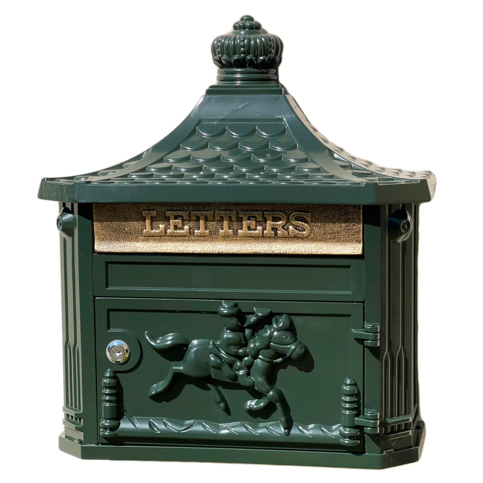 Darthome Red Victorian Green Post Box 45Cm English Glossy Metal Locking Letterbox Mail Wall Mount