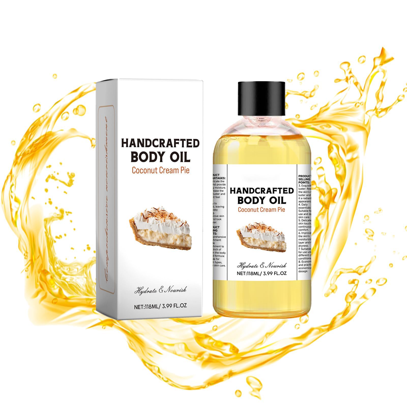 NALACAL Coconut Cream Pie Body Oil, Handcrafted Premium Grade Oil for Skin and Hair, Hair and Body Oil, Massage Oil, Hand Crafted Body Oil for All Skin Types, 3.99 FL. OZ