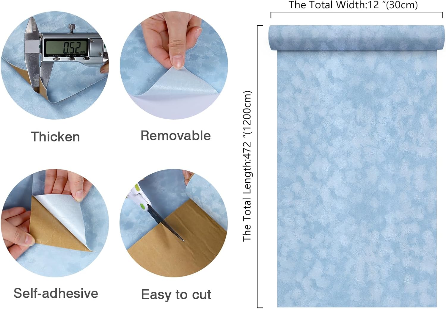 CHIHUT 12”x472” Light Blue Velvet Flocking Self Adhesive Liner Thick Soft Durable Peel and Stick Drawer Liner Velvet Wallpaper for Bedroom Dresser Jewelry Organizer Renter Friendly Felt Stickers Roll