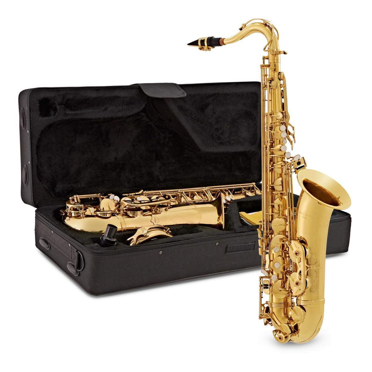 Sassofono Tenore di Gear4music Dorato | Tono Brillante a Risposta Facile, Campana Rimovibile e Chiave Fa# Acuto, Finitura Laccata Oro, Custodia e Ancia Incluse