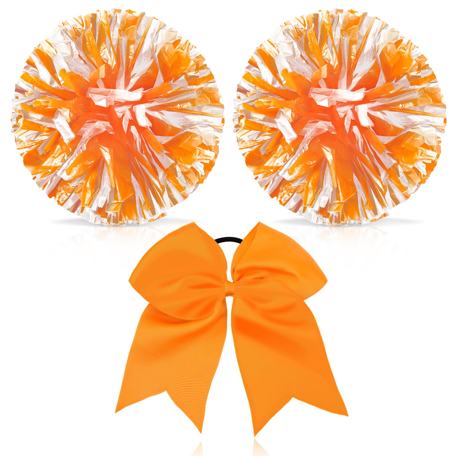 Hanaive 3 Pcs Cheerleading Pom Poms and Large Cheerleader Hair Bow Metallic Cheer Supplies for Team Spirit Sports Dance Cheering