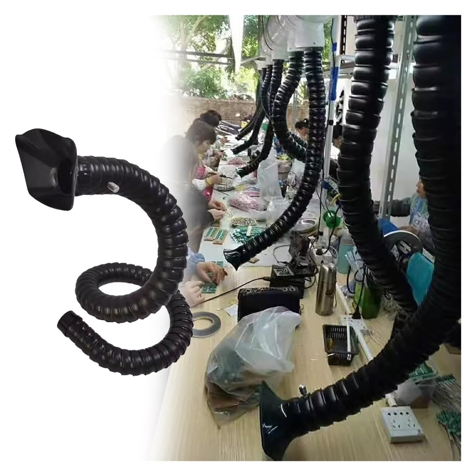 Manguera extractora de humos articulada dura, tubo de bambú flexible universal de posicionamiento de 360° para sistema de eliminación de aire, humo y polvo