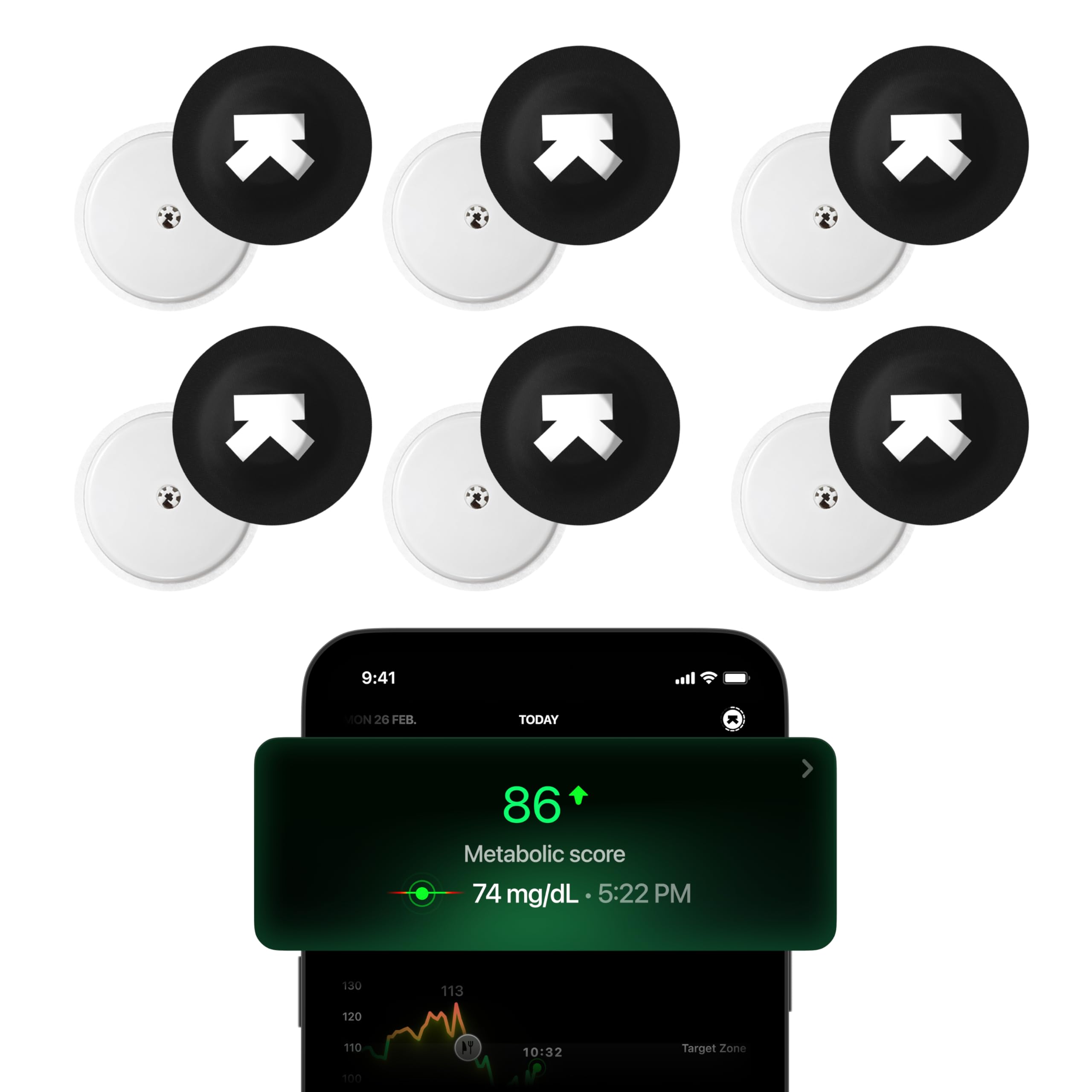 M1 | CGM Glucose Monitor Device | Smart Glucose Monitoring via App | Continuous Glucose Monitoring | Real Time Blood Sugar Monitoring Device | No Finger Pricks, 14 Day Wearable (6 Sensors)