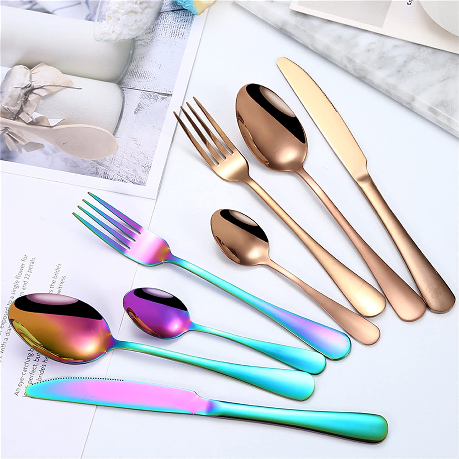 Juego De Cubiertos De 24 Piezas, Para 6 Personas, Acero Inoxidable, Cubertería De Luxe Estuche Regalo, Para Bodas, Restaurante, Fiesta, Regalo, Festivales (ArcoíRis)
