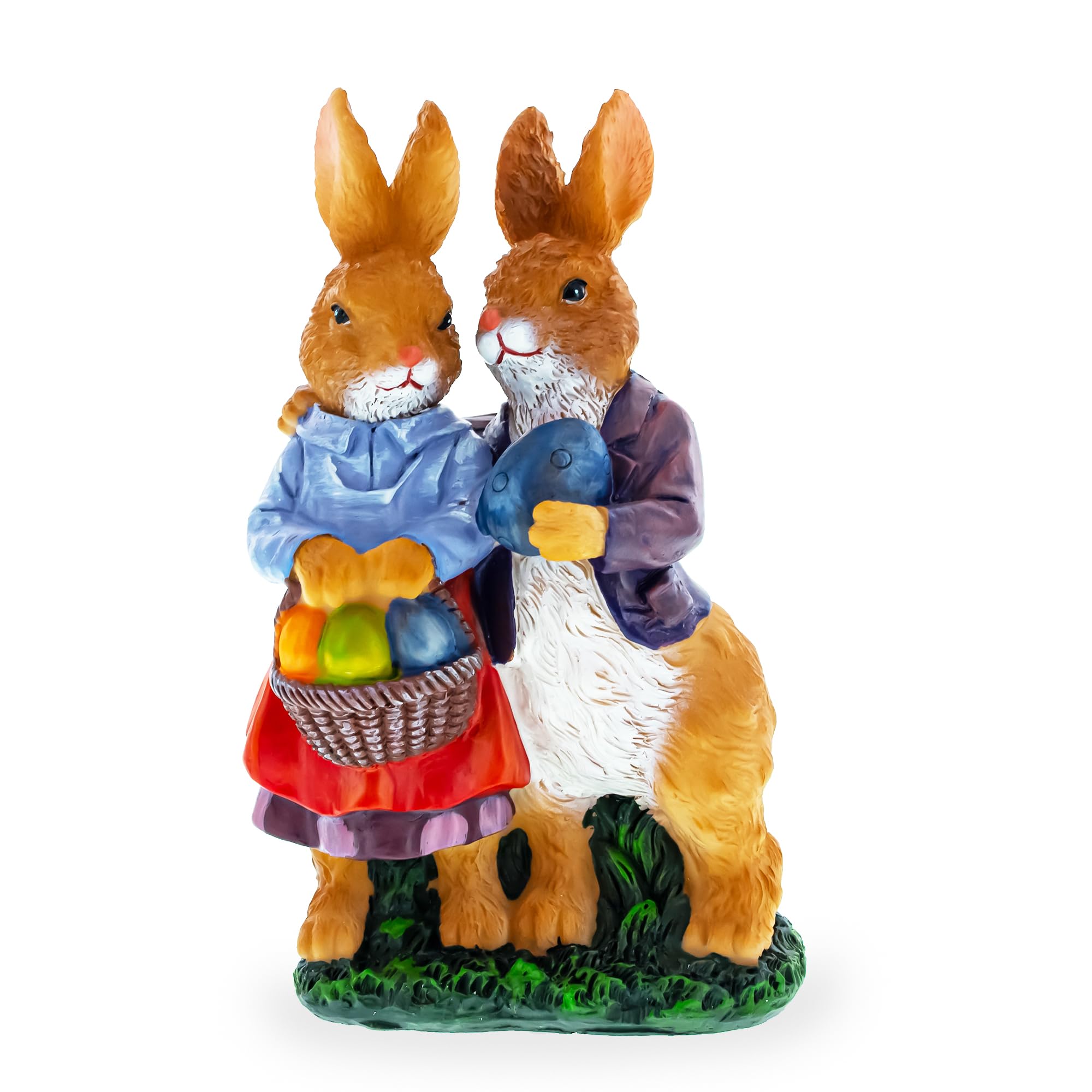 Figurine couple de lapin en résine BestPysanky avec panier de Pâques