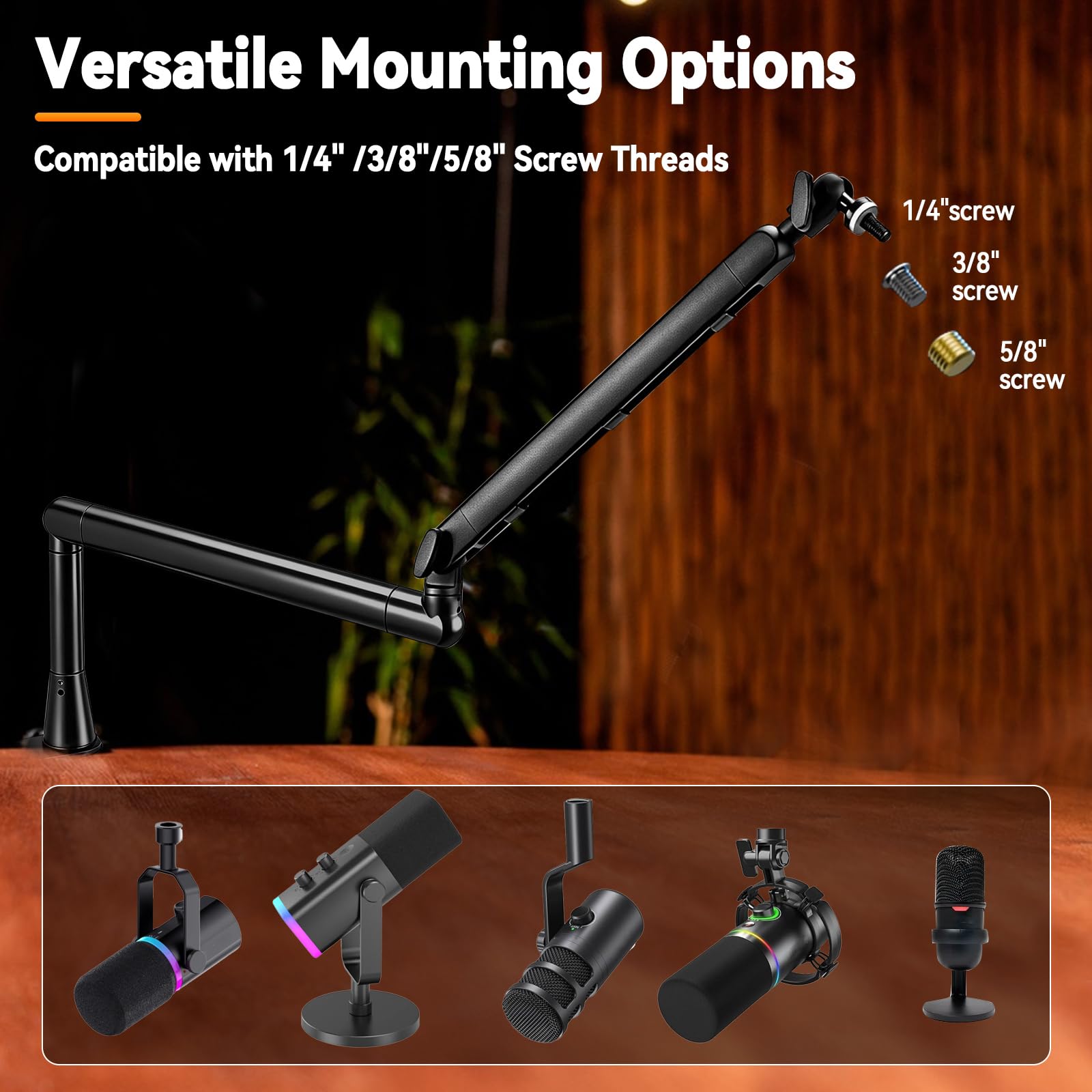 Mikrofonarm Verstellbarer, Overhead Mikrofon Arm 180° e 90° drehbarer Mikrofonständer Tisch Stabiles Microfon Boom Arm Klappbarer Mikrofonhalter für 3/8 "- e 5/8" - Standardanschlüsse