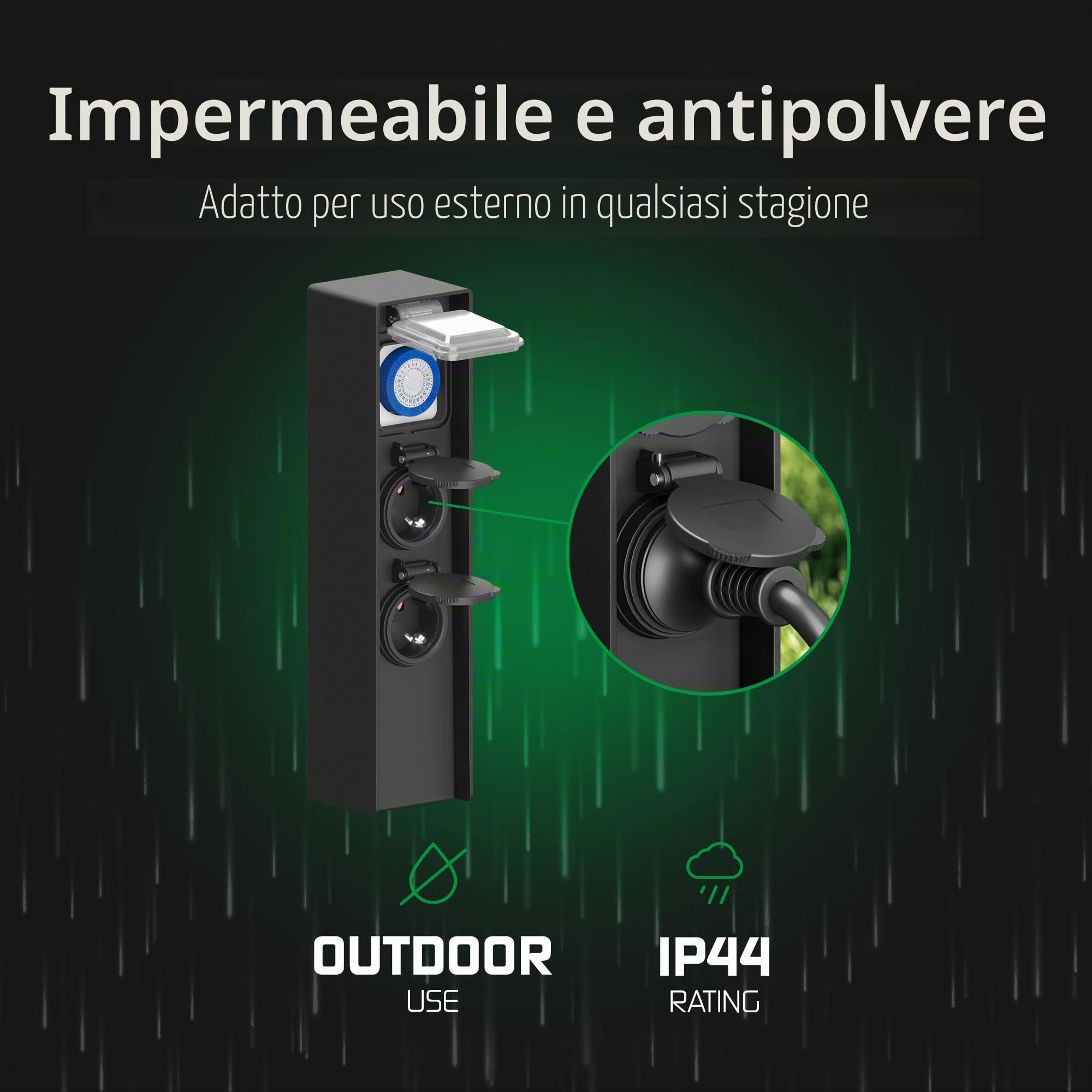 Ledvion - Presa esterna con palo, Incl. Sensore, 2 prese, impermeabile IP44, garanzia 3 anni