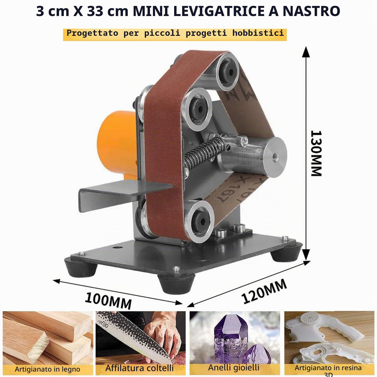 Mini levigatrice a nastro elettrica 30 x 330 mm 775 fai da te con disco abrasivo e lucidatura