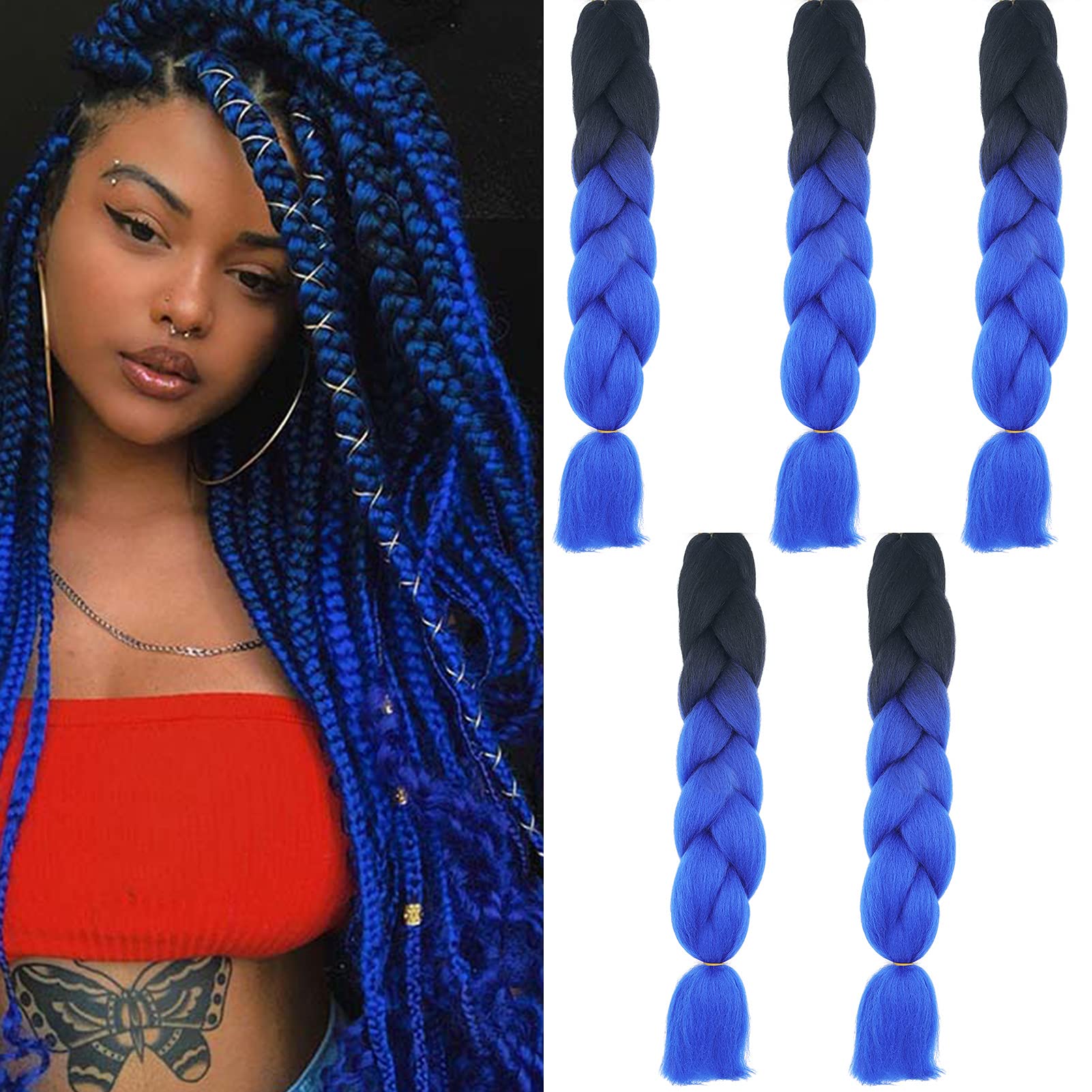 24inch Jumbo Braids Hair Extensions Ombre Braiding Hair Synthetic 3Pieces/lot Crochet Twist High Temperature African Box Braids, Sapphire Blue — view 30