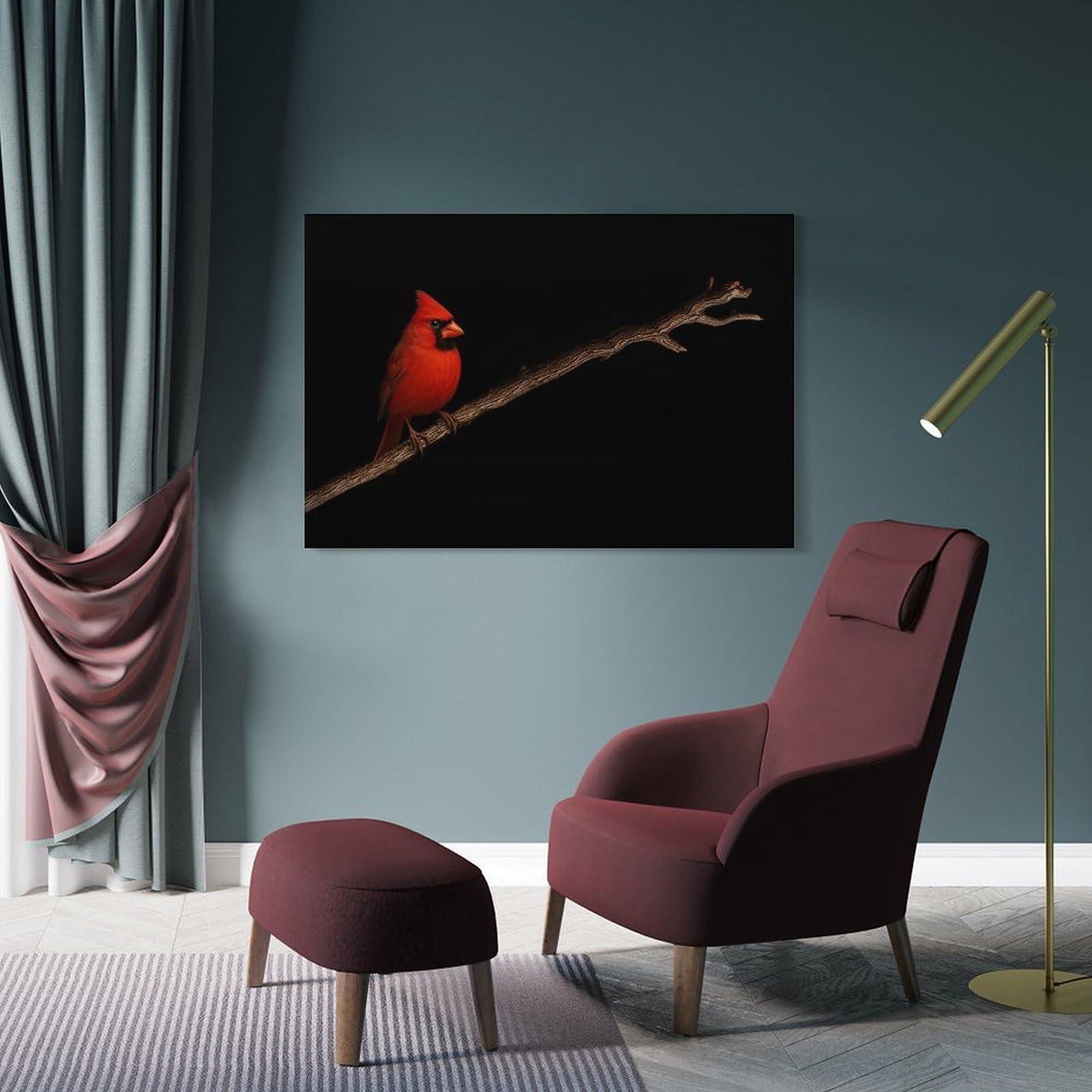 Junmoney Frame-Style-19 Canvas Wall Decor The Red Cardinal, 24X36inch(60X90cm), For Living Room, Bedroom Or Apartment Walls, A Home Accent With Warm Character