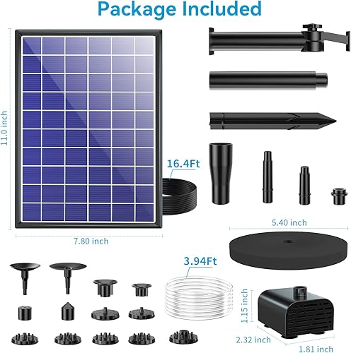 Miniatura 7 de POPOSOAP Bomba de agua solar incorporada de batería de 3000 mAh, bomba de fuente solar de 7 W con cable de 17 pies de largo, 10 boquillas y tubo de