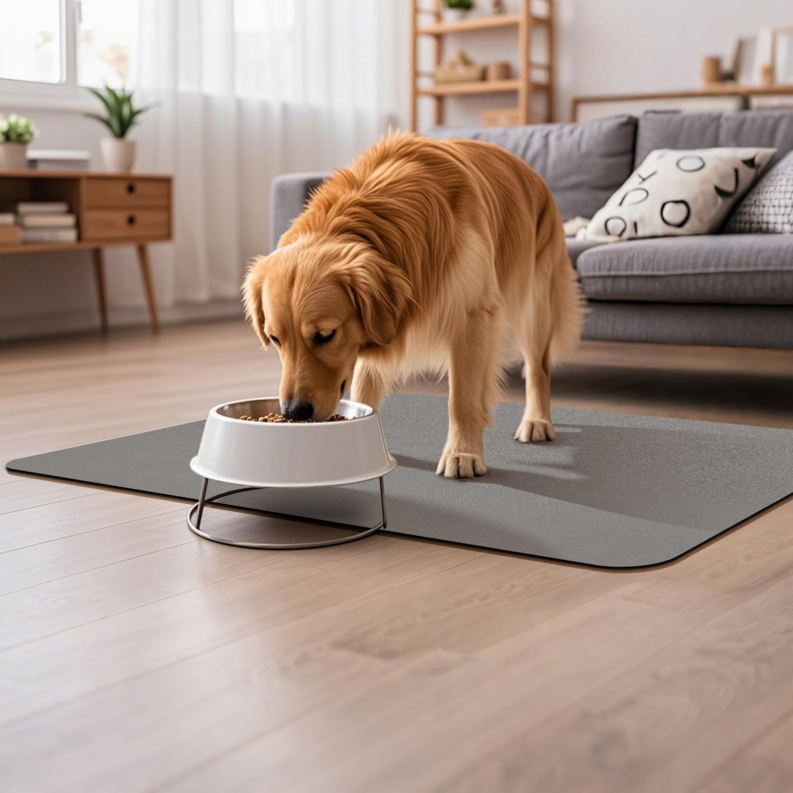 Tapete para Cuenco de Perro, Comida para Perros, tapete Grande para Alimentos, Cuencos de Agua, tapete de alimentación, Antideslizante, Impermeable, tapete para Gatos (Light Grey, 60 x 150 cm)
