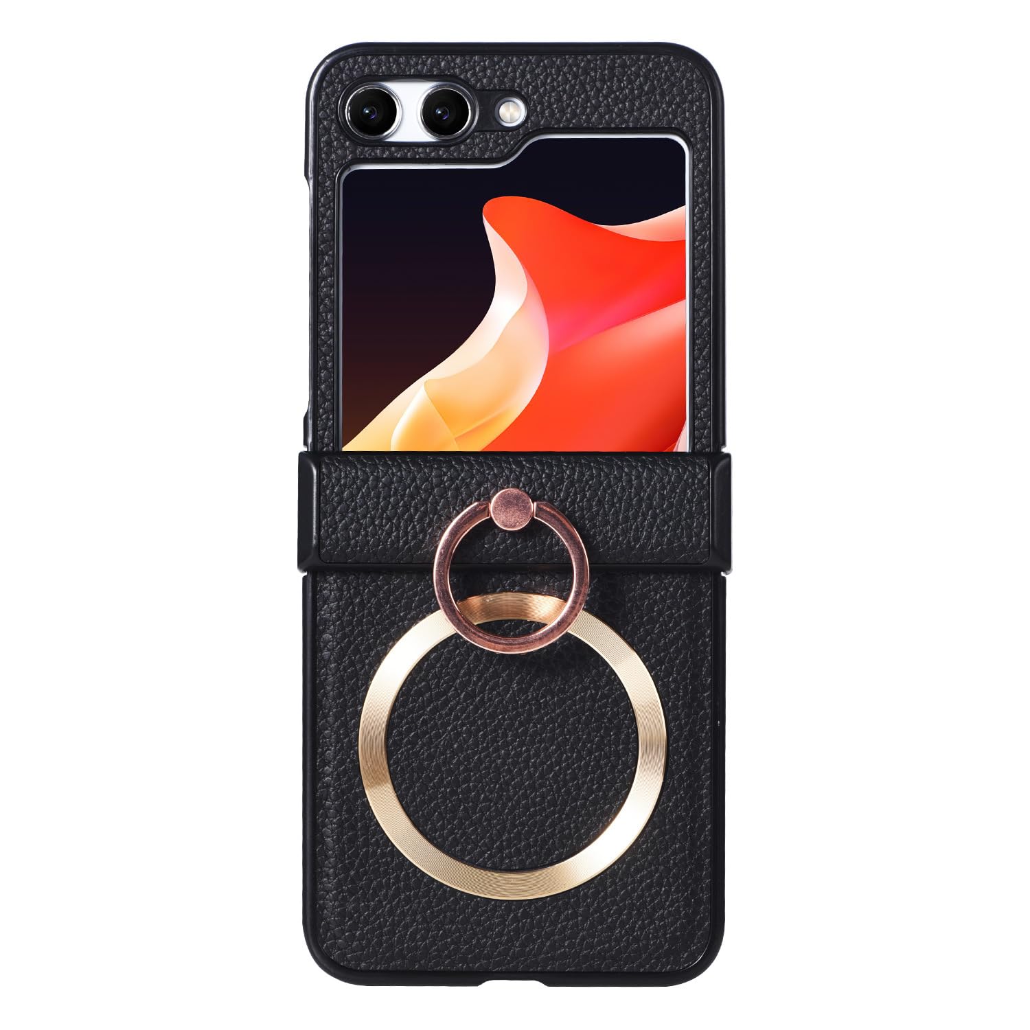 CIRONI Custodia in Pelle per Samsung Galaxy Z Flip 5, Cover con Anello Magnetico, Custodia Sottile Antiurto con Cerniera,Nero