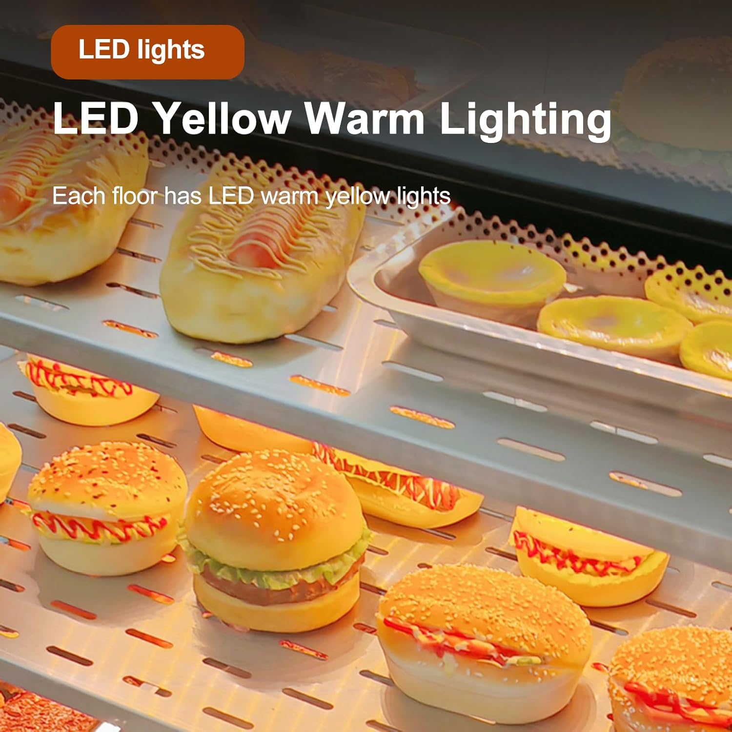 Hot Food Display Counter, Stainless Steel Hot Counter Heated Display Case, Long Lasting Heat Preservation