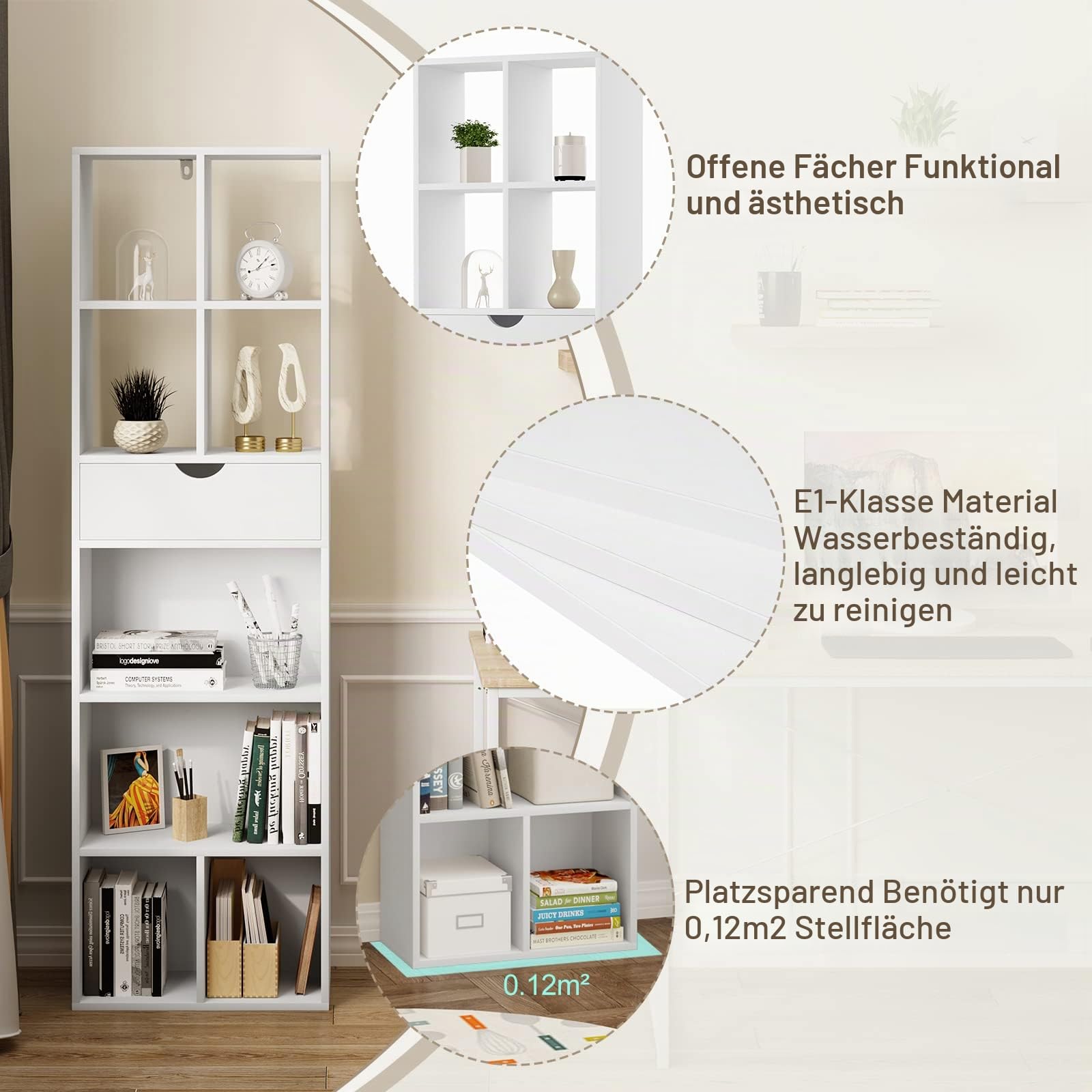 EUGAD Bücherregal Standregal freistehend 50x168x24cm, Weiß