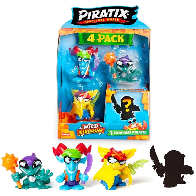 PIRATIX Adventure World Serie Wild Kingdom, Pack de 4 Figuras - Contiene 4 Piratix: 1 Color Change y 1 Sorpresa, y 4 Accesorios Que cambian de Color, Pack 6 de 6