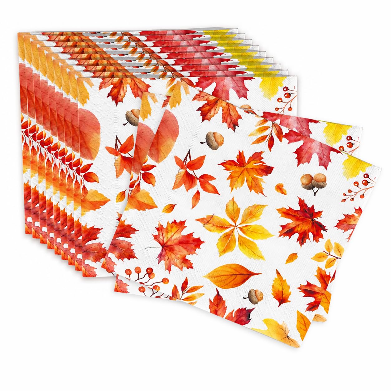 40 Pcs Autumn Napkins, Orange Thanksgiving Napkins with Pumpkin Fall Leaf Design