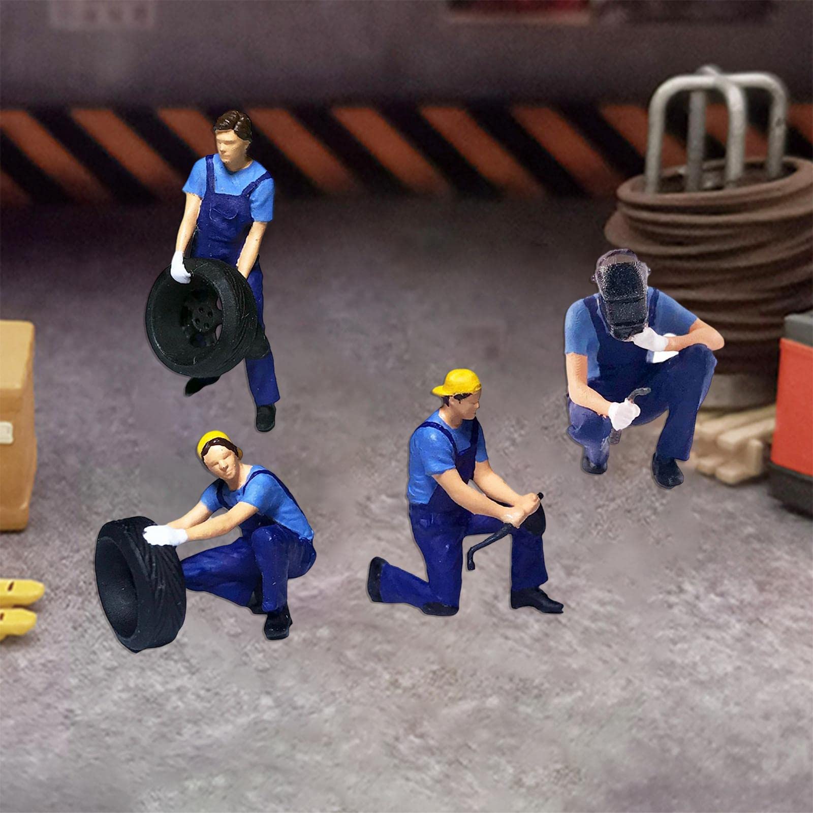 Juego de 3 figuras de resina 1/64 Tiny People modelo de coche figuras de juego de rol decoración azul B, 4 personas