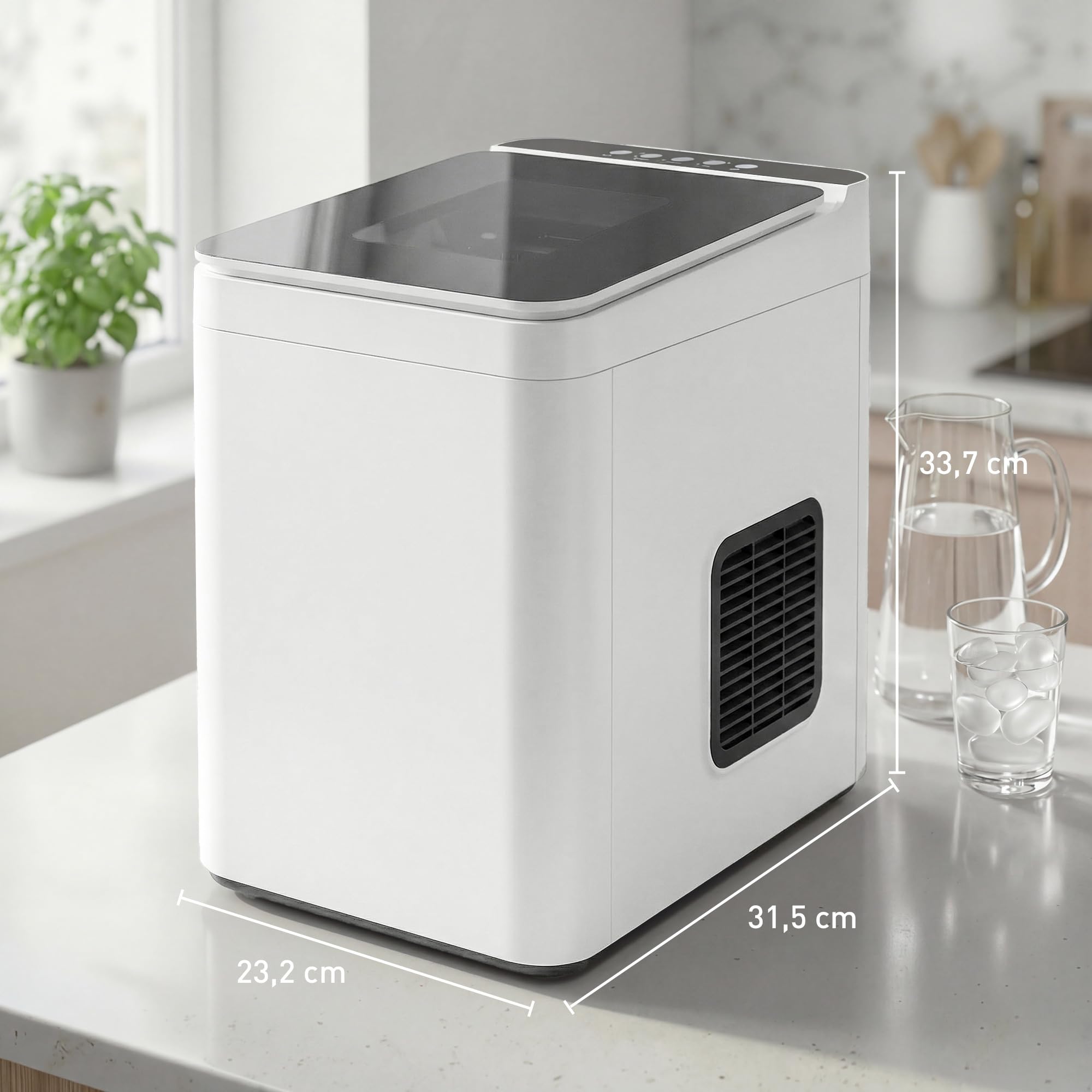 HOMCOM Eiswürfelmaschine Klein, 12 kg 24 Std., 9 Eiswürfel in 7-10 Minuten, 2 Größen von Bullet-Eiswürfeln, Ice Maker Selbstreinigend Eiswürfelbereiter mit Eisschaufel und Korb, für Küche, Büro, Party